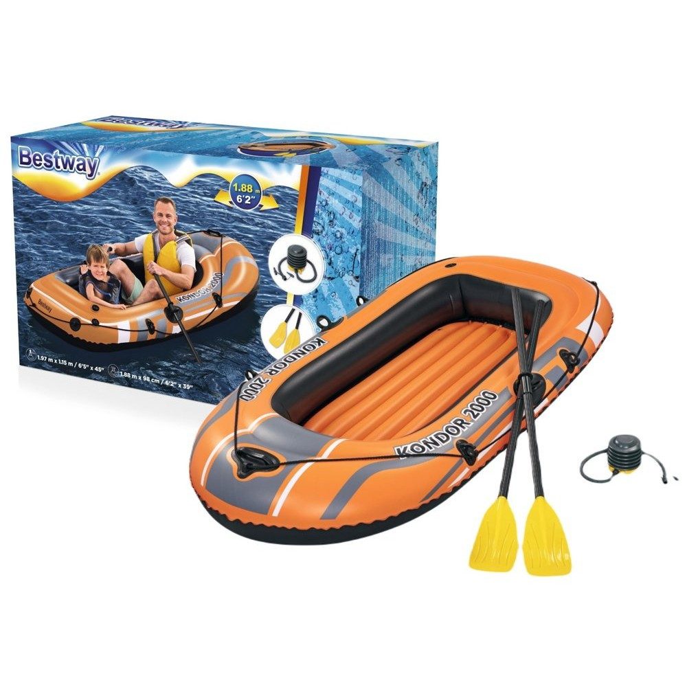 BESTWAY Schlauchboot Kinderboot Planschboot Sonnendach, (Spar-Set, 1-St., 107 x 112 cm robust), Sonnendach, Lenkrad mit Hupe, Sichtfenster