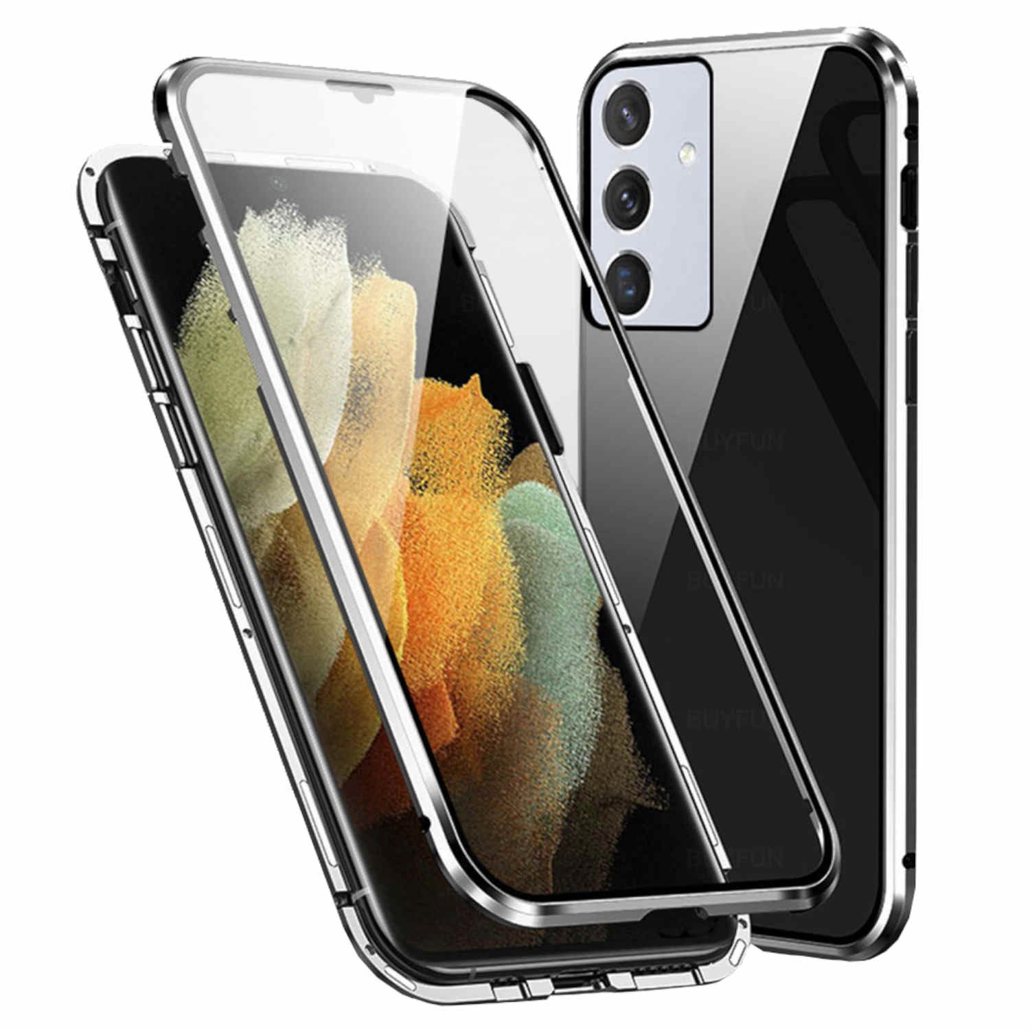 Wigento Handyhülle Für Samsung Galaxy A14 5G 4G 360 Grad Magnet Glas Bumper Handy Tasche