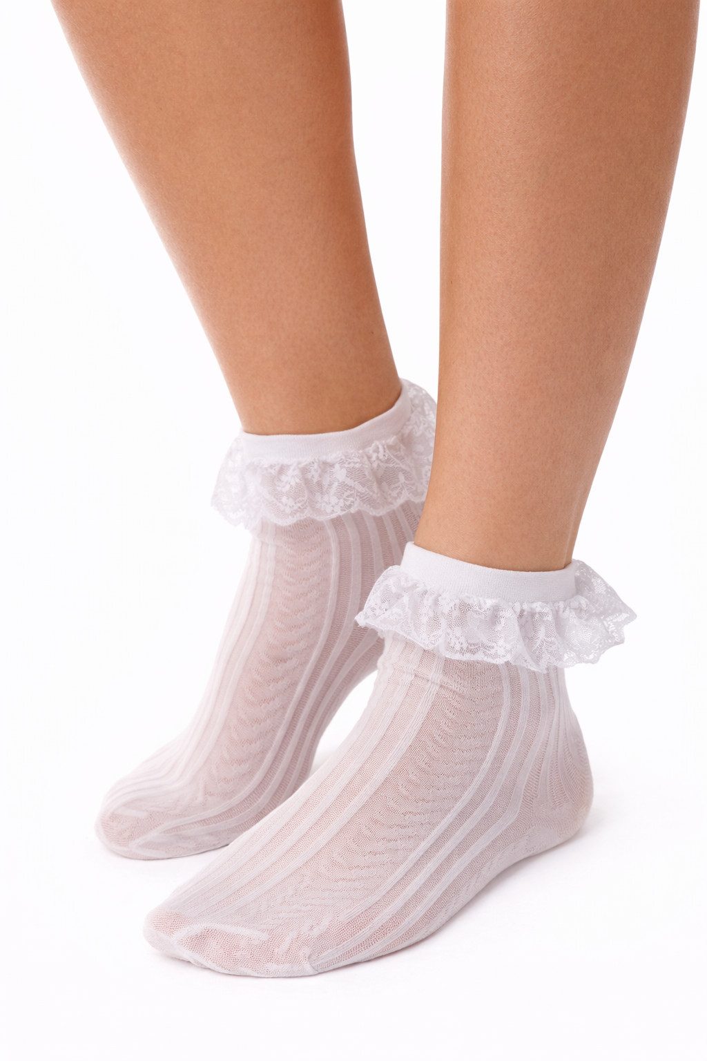 La Bortini Socken Socken für Damen und Mädchen Rüschen Strümpfe 40DEN in Weiß (weiße, leichte socks, 1 Paar feine Frilly Söckchen für Damen und Mädchen)