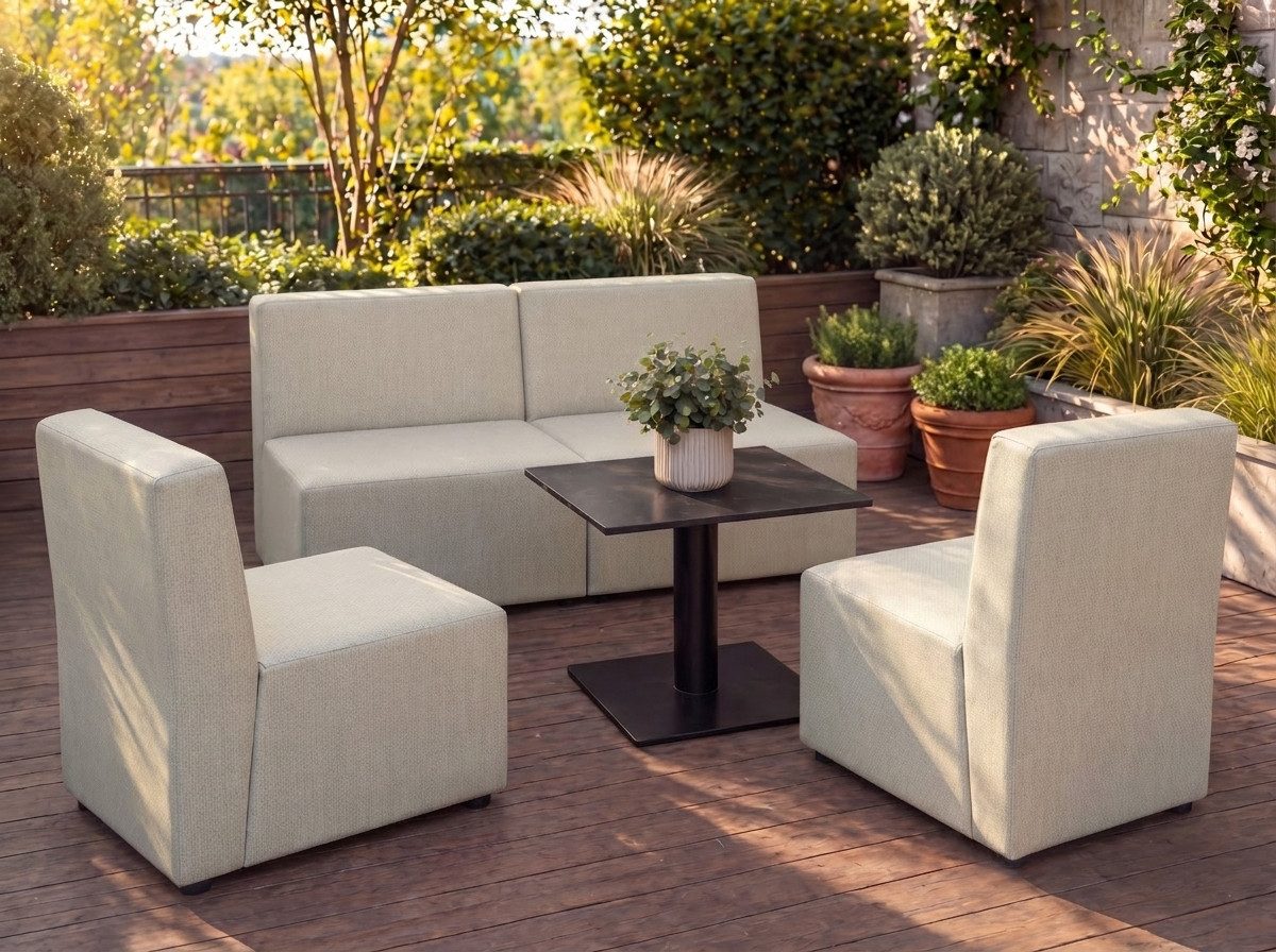 A&J MöbelLand GmbH Gartenlounge-Set Outdoor Lounge Set GOLD – Sofa und zwei Sessel, (Outdoor Lounge Set für Garten und Terrasse, 3-teiliges modernes Garten Lounge Set), Modernes Outdoor-Set mit hohem Komfort und wetterfestem Bezug