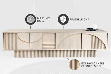 riess-ambiente Lowboard ART DECO 200cm weiß gekälkt (Einzelartikel, 1 St), Massivholz · TV-Schrank · 6 Fächer · 3D-Front · Wohnzimmer · Design