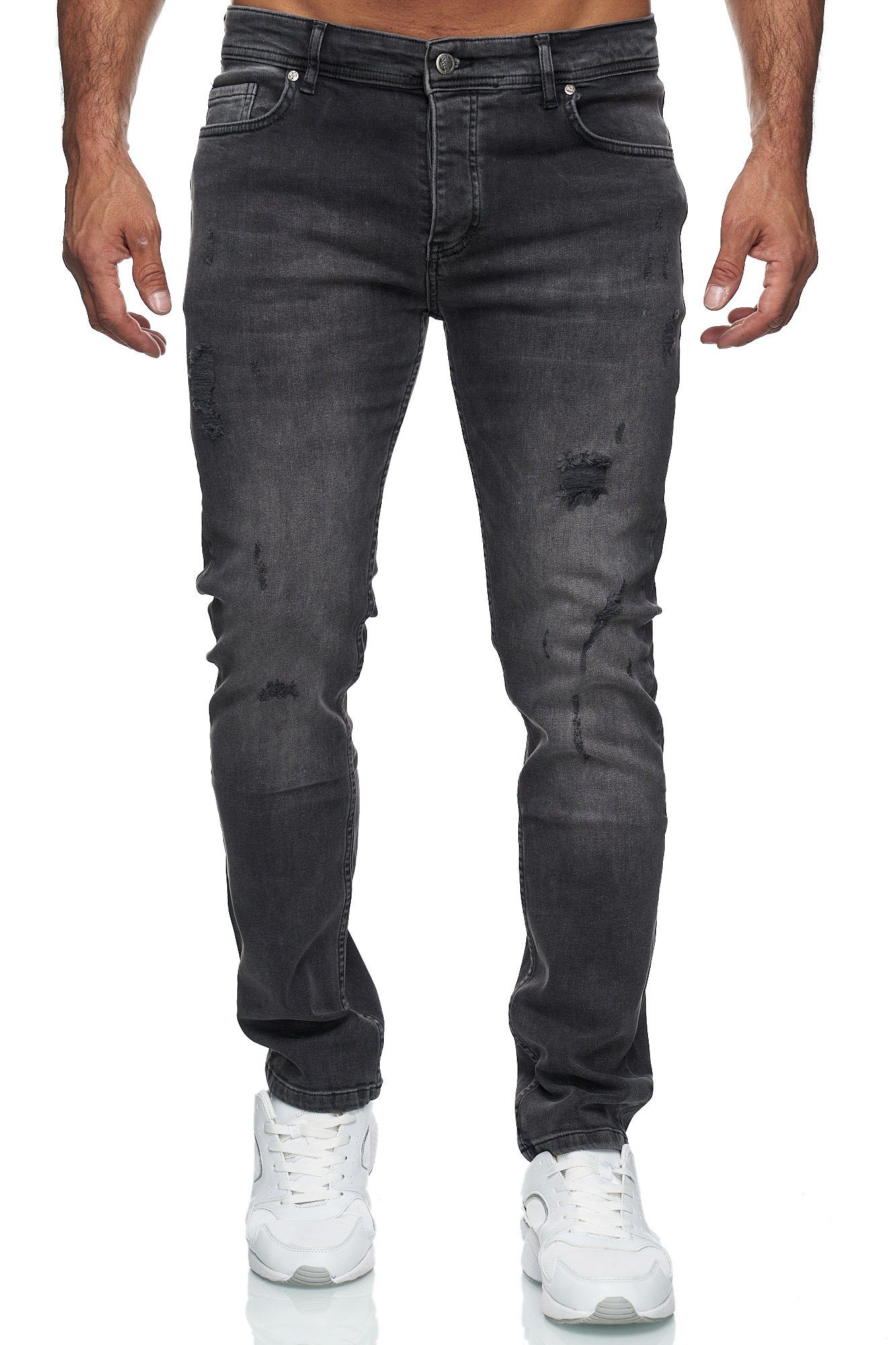 Reslad Destroyed-Jeans Reslad Jeans Herren Destroyed Slim Fit Herren-Hose Jeanshose Männer Destroyed Look Stretch Slim Fit Jeans schwarz