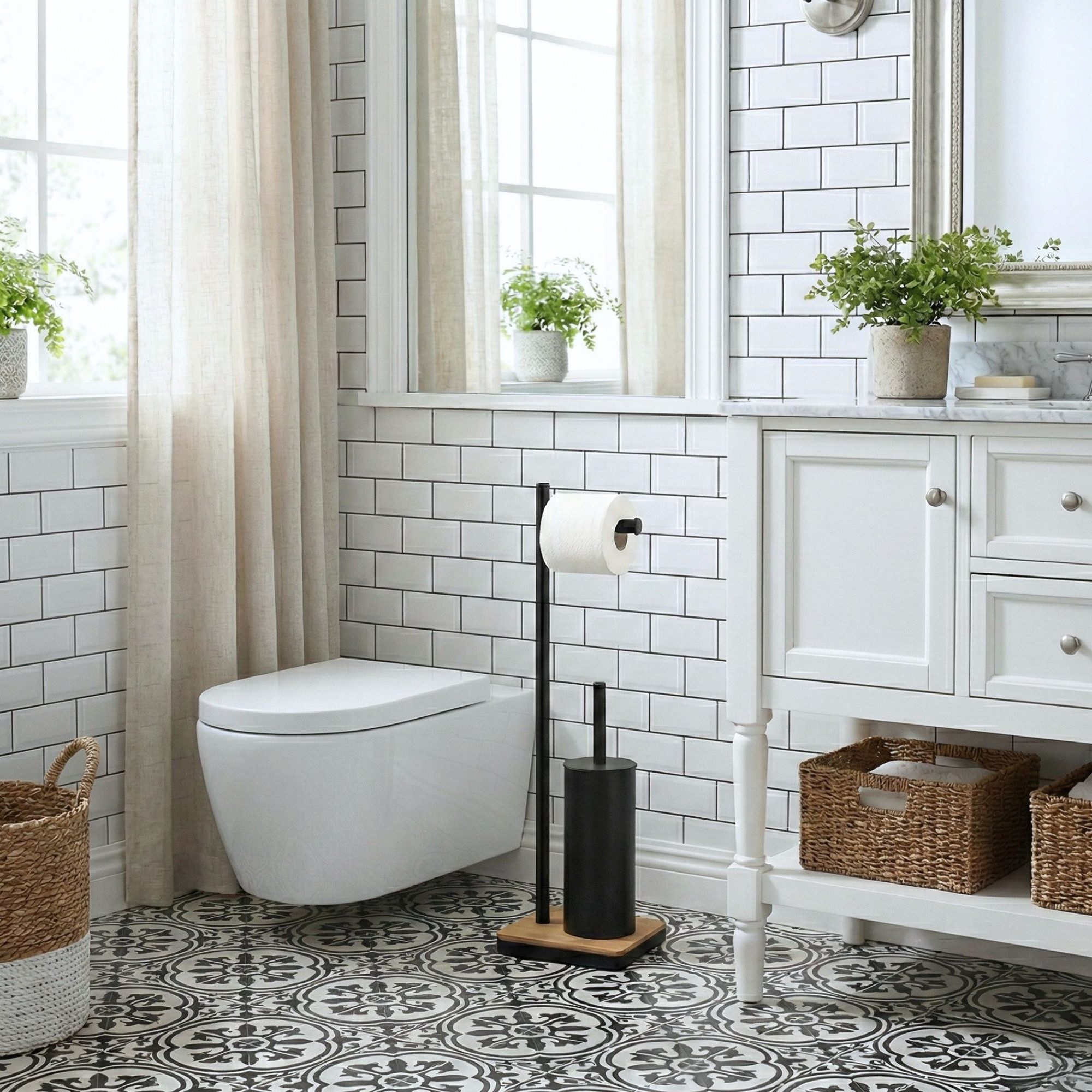 NUXIO WC-Garnitur WC-Garnitur mit Toilettenpapierhalter und Bambus-Bodenplatte IVLO – Bild 4 von 5