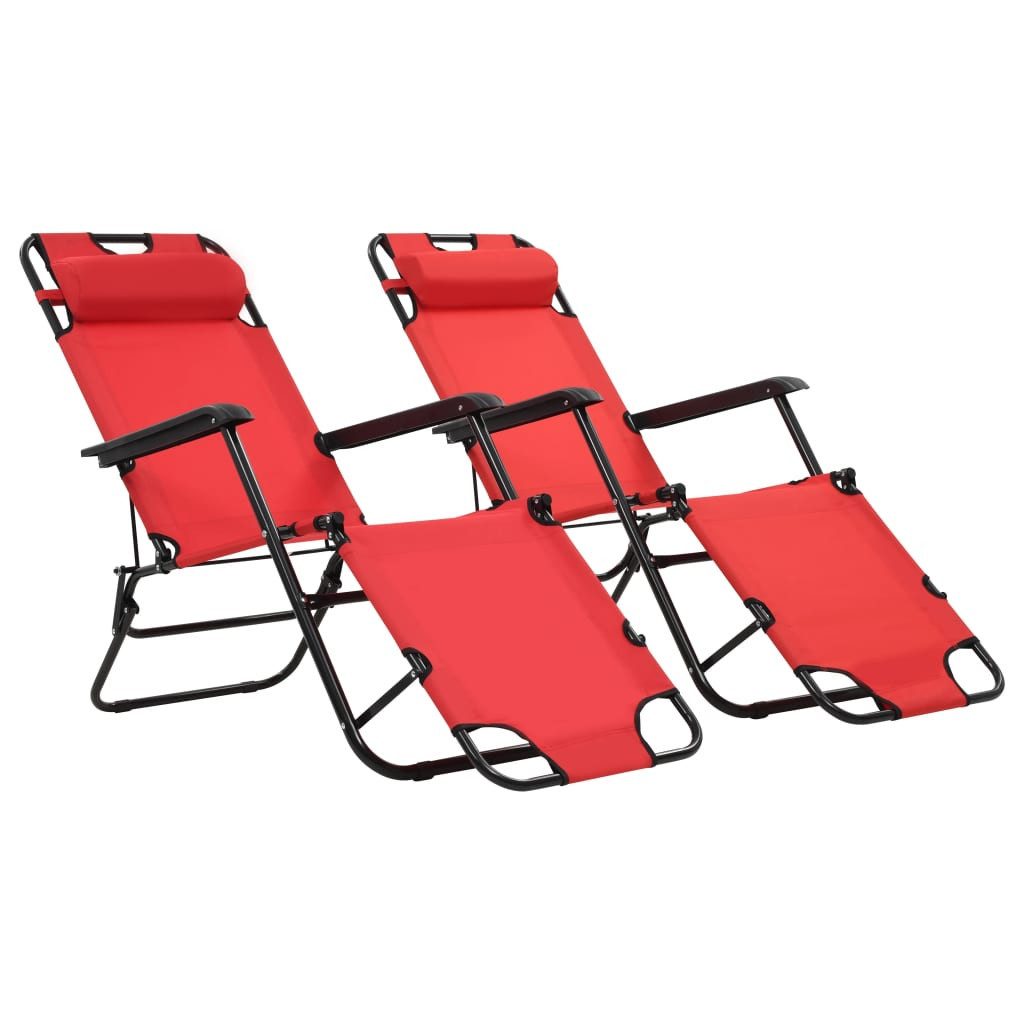 vidaXL Gartenlounge-Sessel 120 kg Klappbare Sonnenliegen 2 Stk mit Fußablage Rot