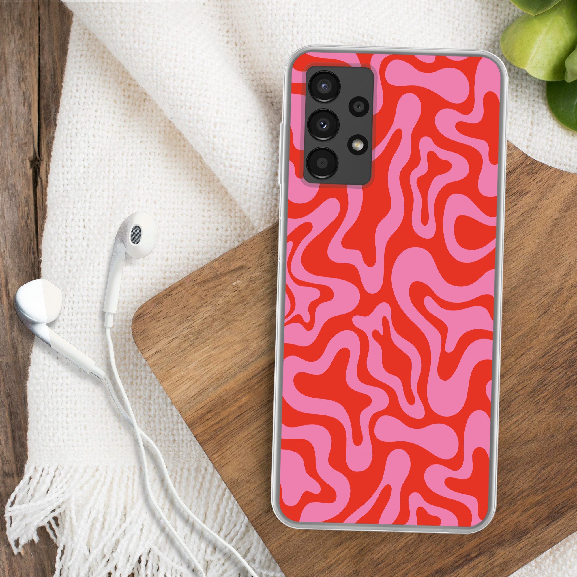 MuchoWow Handyhülle für Samsung Galaxy A13 4G Abstrakt - Muster - Rot - Rosa - Minimalisti, Smartphone-Bumper, Print, Handy Schutzhülle Dünn