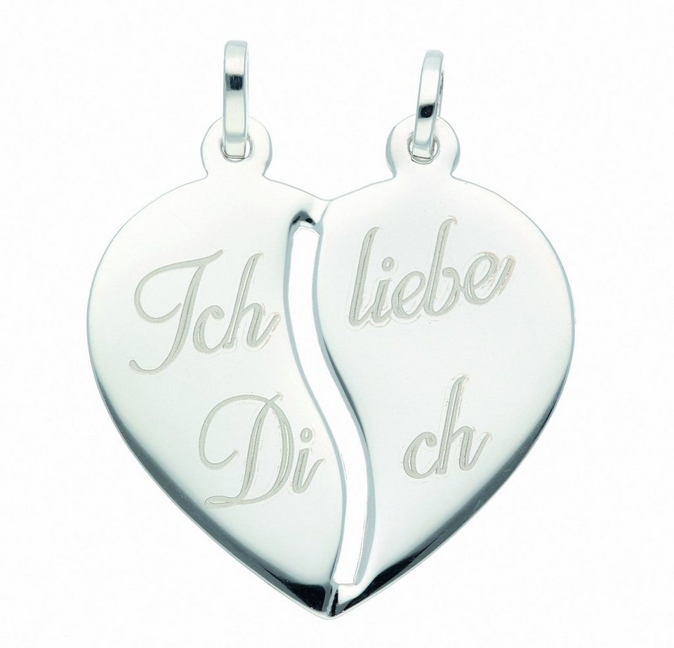 Adelia´s Kette mit Anhänger 925 Silber Anhänger Herz, Schmuckset - Set mit  Halskette, Inkl. 45 cm verstellbarer 925 Silber Halskette
