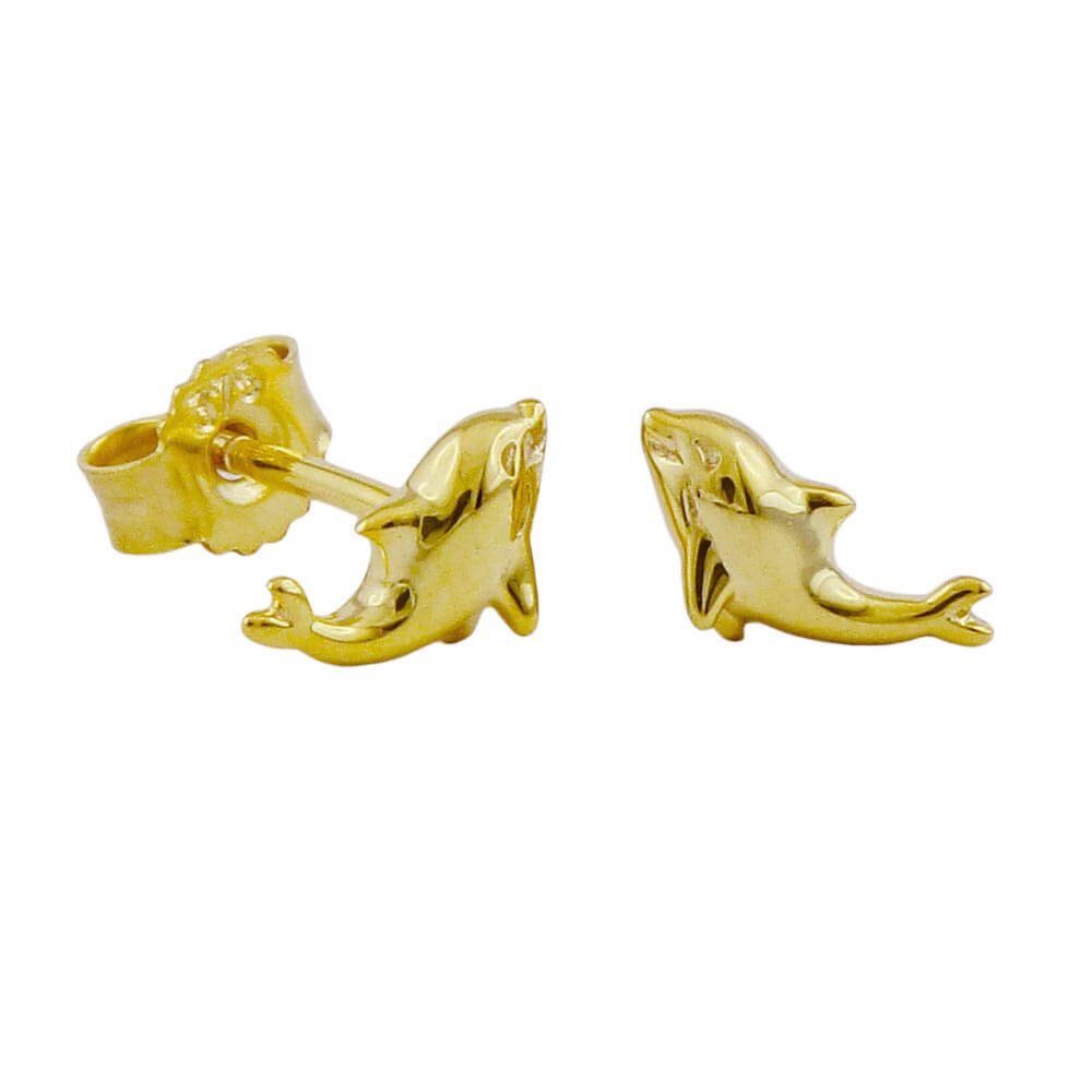 kleine aus Delfine Schmuck Paar glänzend, Paar Ohrstecker Gold Krone Gold 375 9Kt Gelbgold 375 Ohrstecker 8x4mm Ohrringe