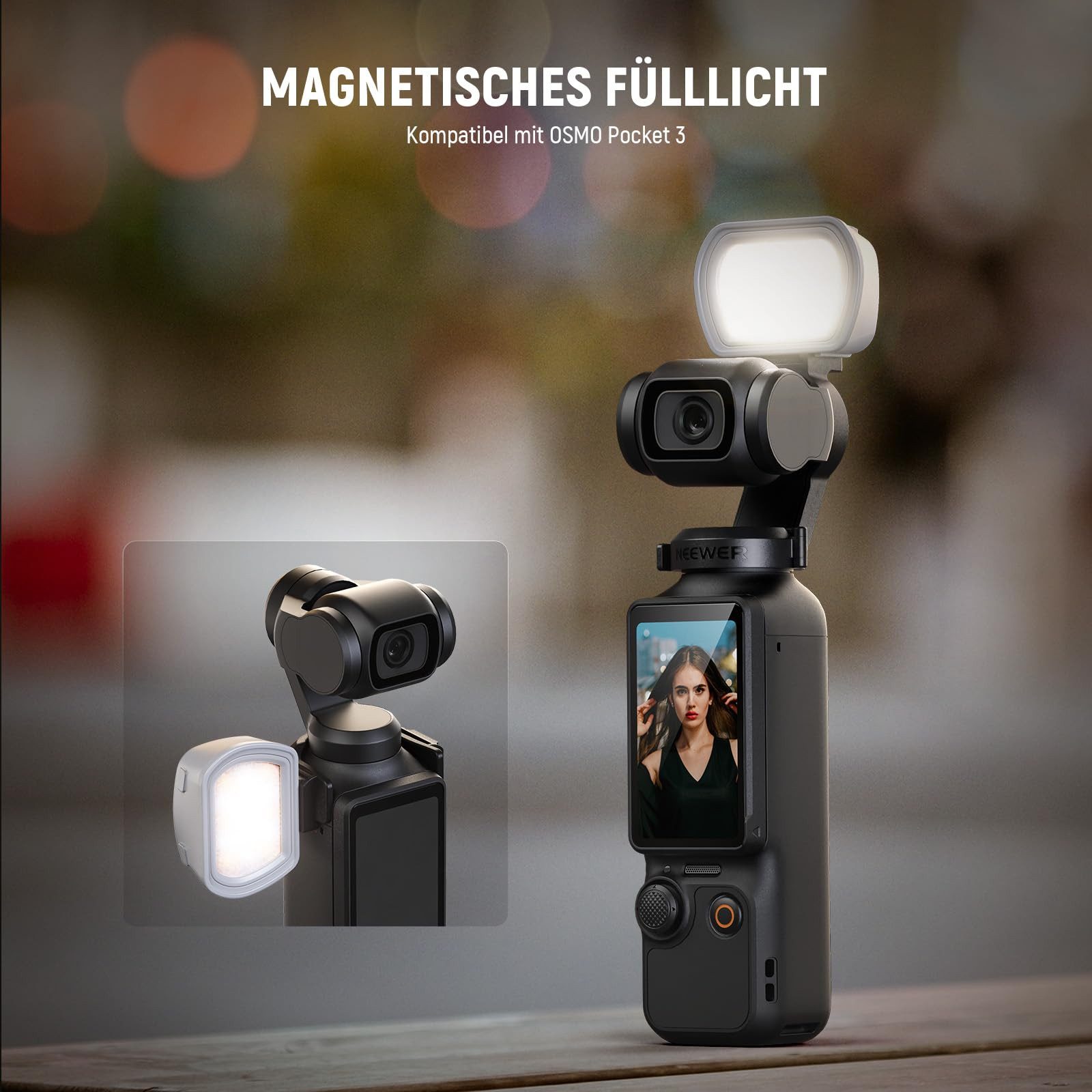 Neewer Videoleuchte M21 Magnetisches LED Licht für DJI Osmo Pocket 3, mit wiederaufladbarer Batterie