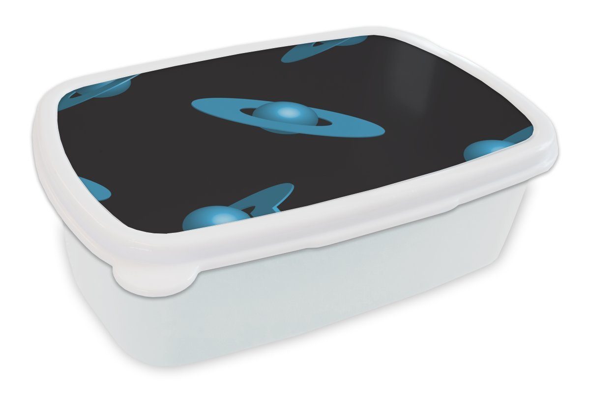 MuchoWow Lunchbox Planeten - Blau - Kinder - Design, Kunststoff, (2-tlg), Brotbox für Kinder und Erwachsene, Brotdose, für Jungs und Mädchen weiß