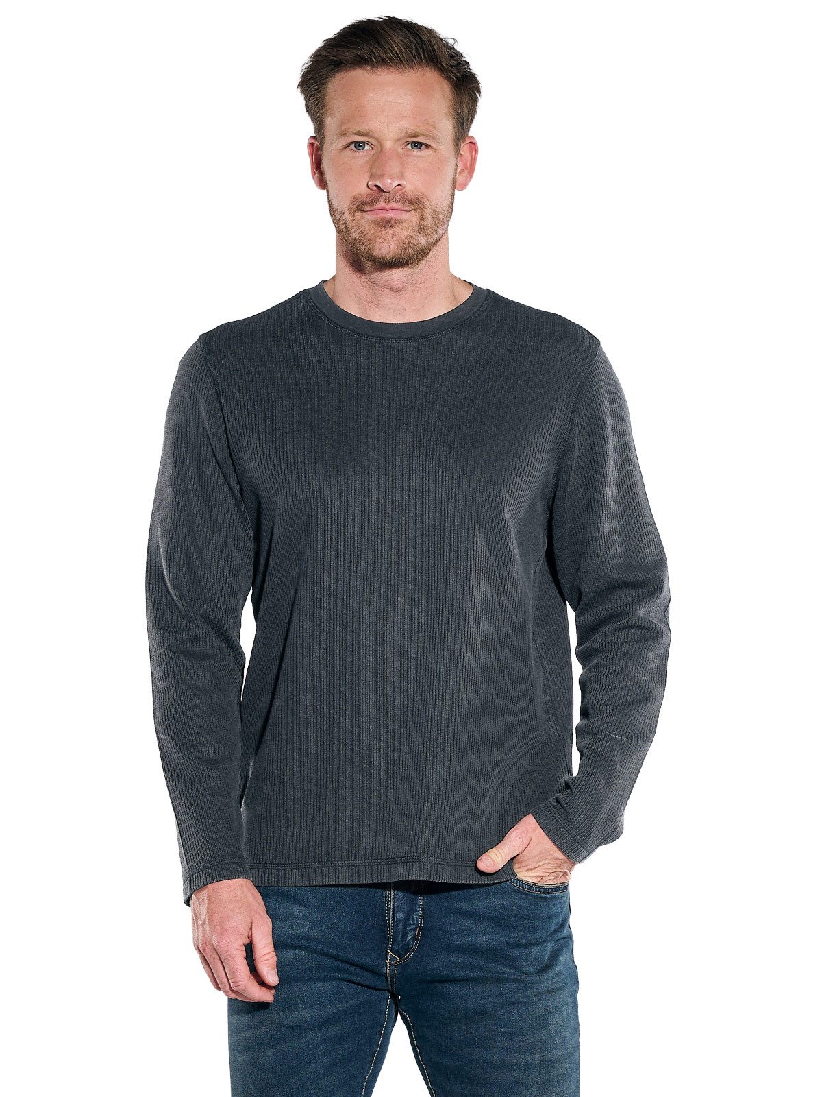 Engbers Langarmshirt Herren Rundhals Shirt, Anthrazit