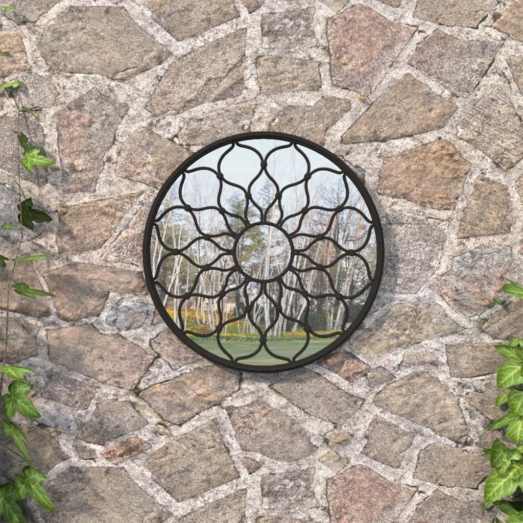 vidaXL Spiegel Gartenspiegel Schwarz 60x3 cm Eisen Rund (1-St)