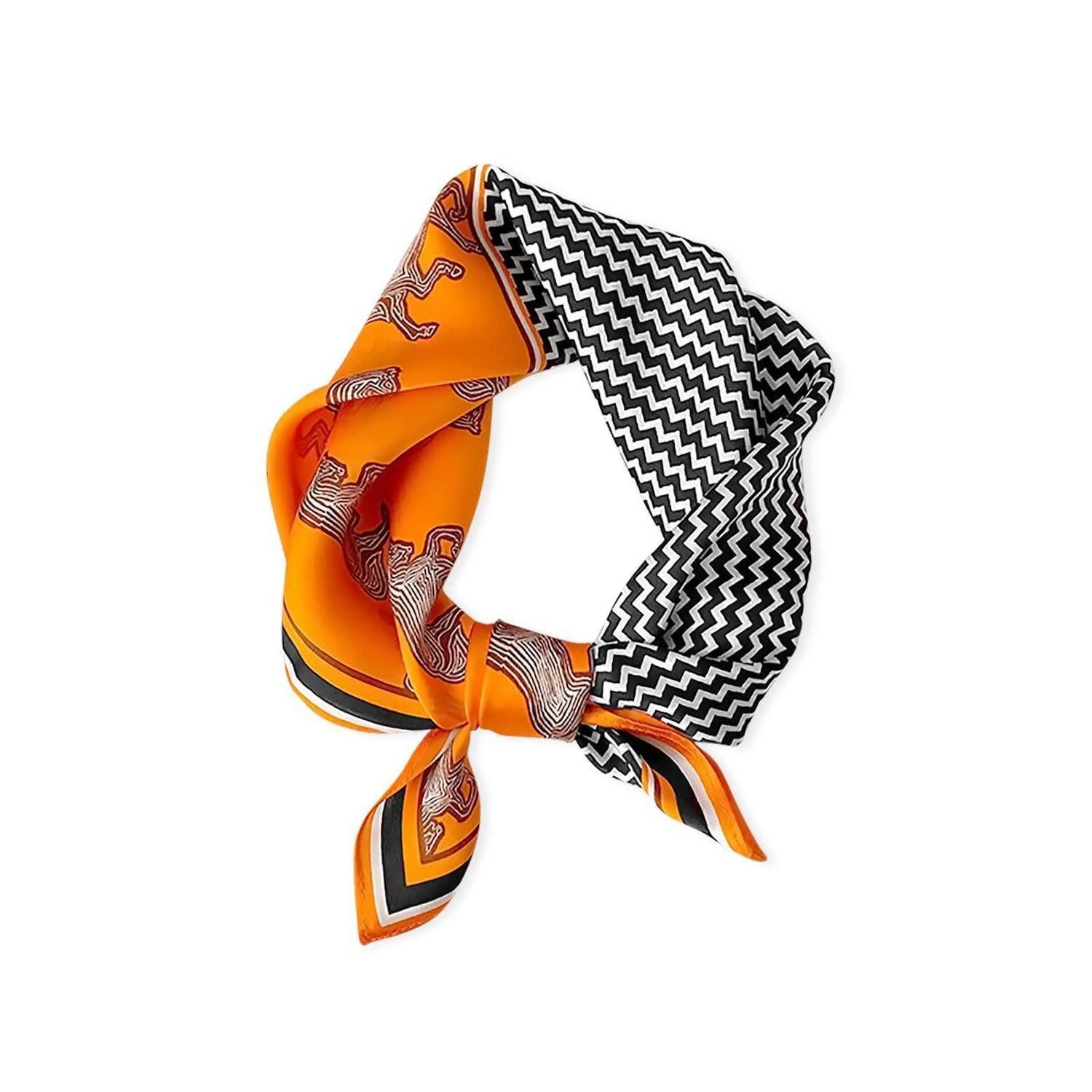 LuxusKollektion Seidenschal Seidenschal Damen Quadratisch Orange Schwarz, (1-St)