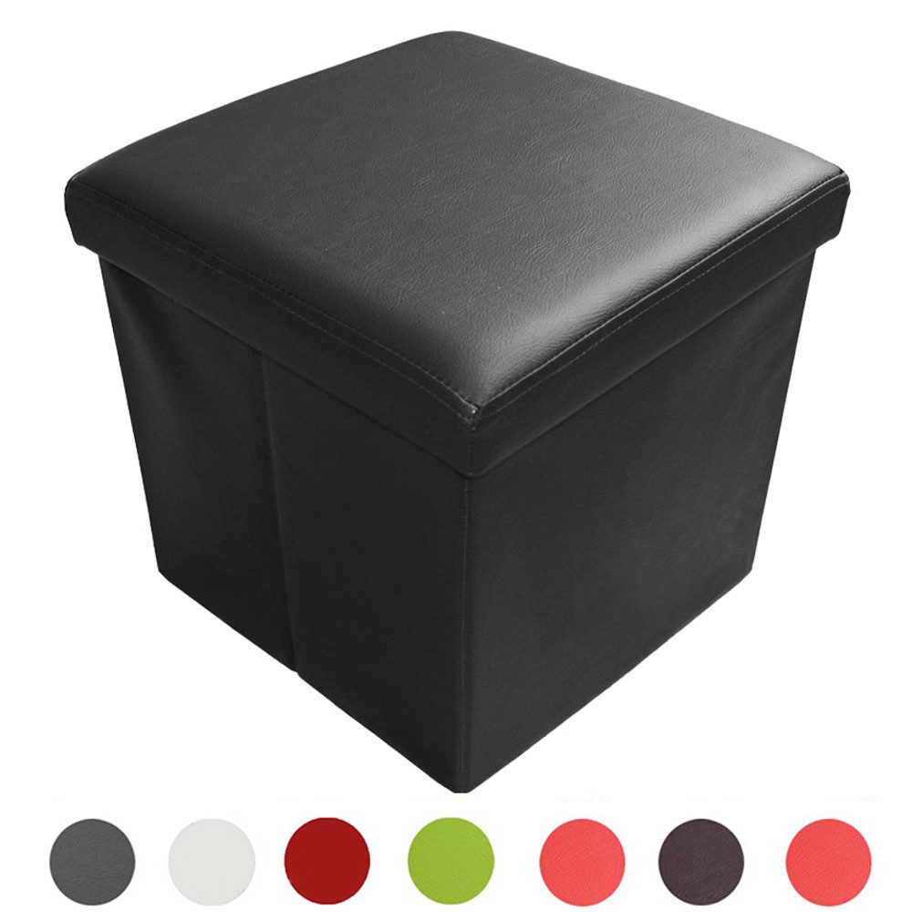 style home Sitzhocker mit Stauraum faltbare Sitzwürfel (Sitztruhe aus Kunstleder, 38 x 38 x 38 cm Schwarz), gepolstert Sitzbank Fußhocker für Wohnzimmer Schlafzimmer von style home