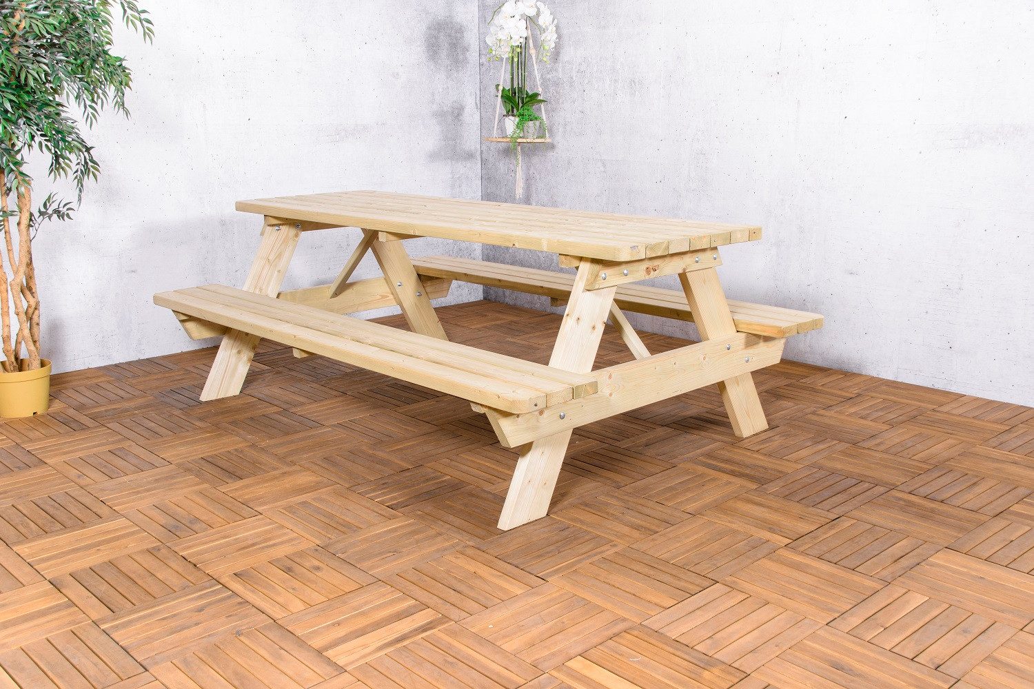 SenS-Line Garten-Essgruppe Picknick Set Gartenmöbel Gruppe Bokito Holz Bierzelt Garnitur, (Set, 1-tlg., Set), 220 cm lang / 120 kg Tragkraft pro Sitzplatz