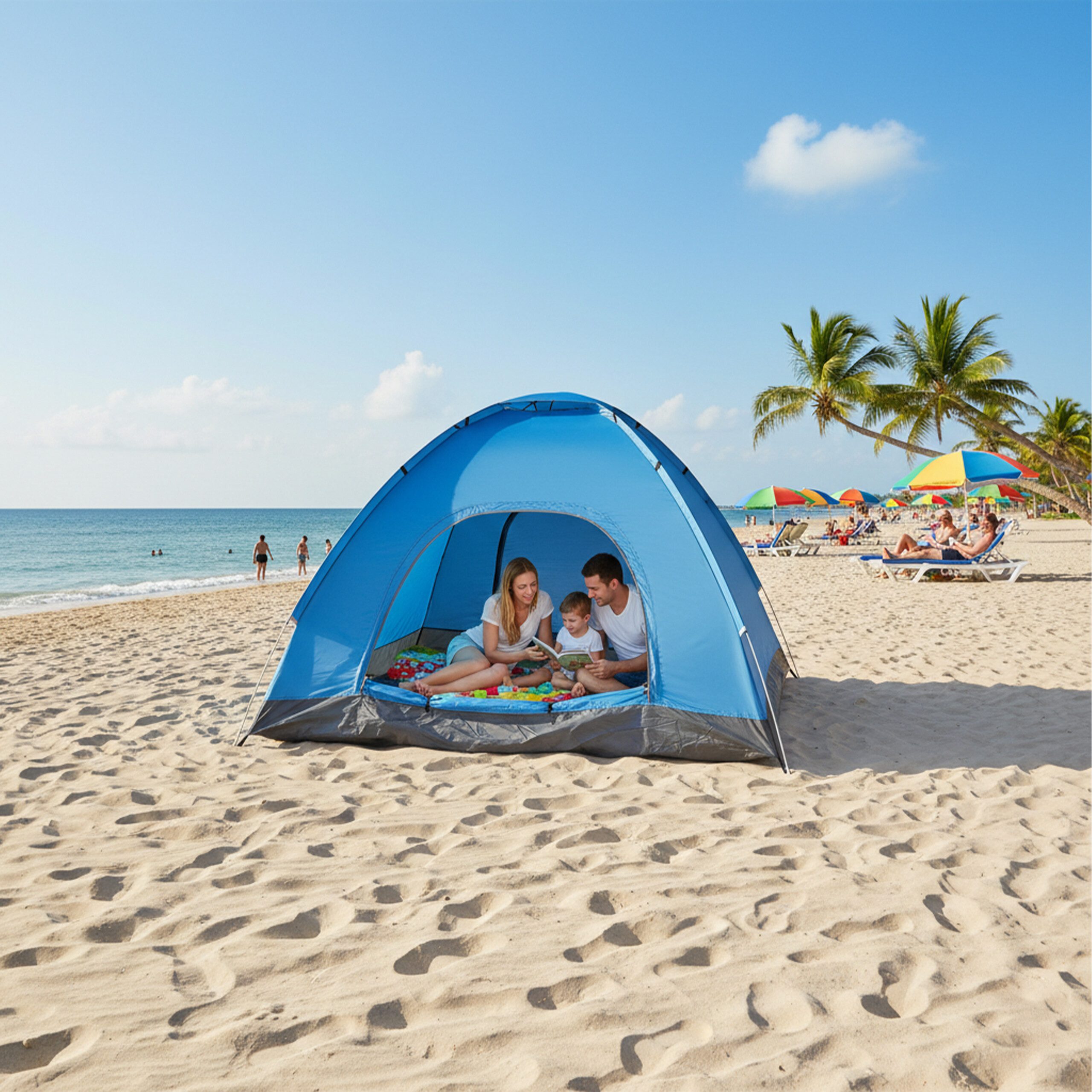 relaxdays Wurfzelt Pop Up Zelt Strand, Blau
