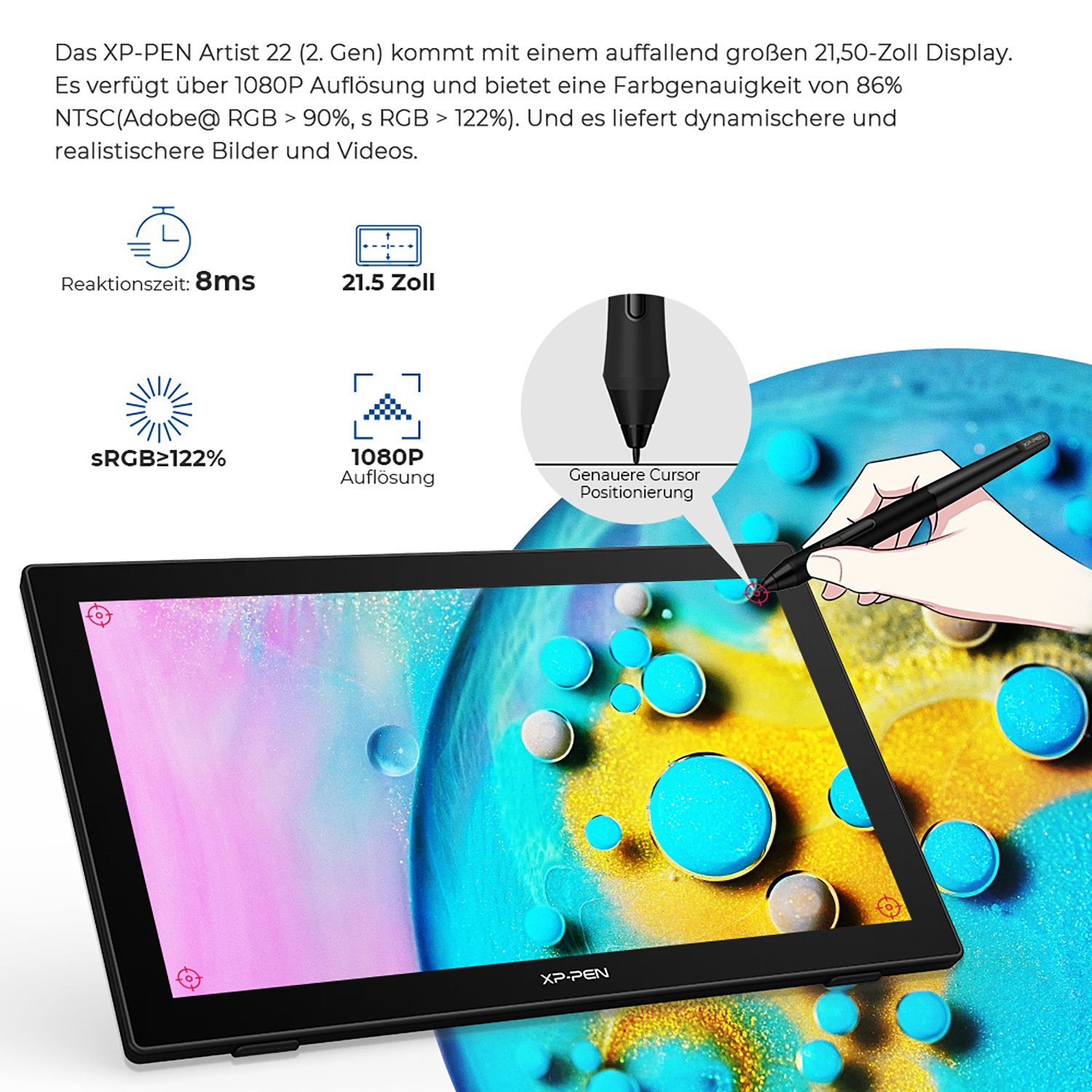 XP-PEN XP-PEN Artist 22 (2. Generation) Grafiktablett mit Display Grafiktablett (21,5)