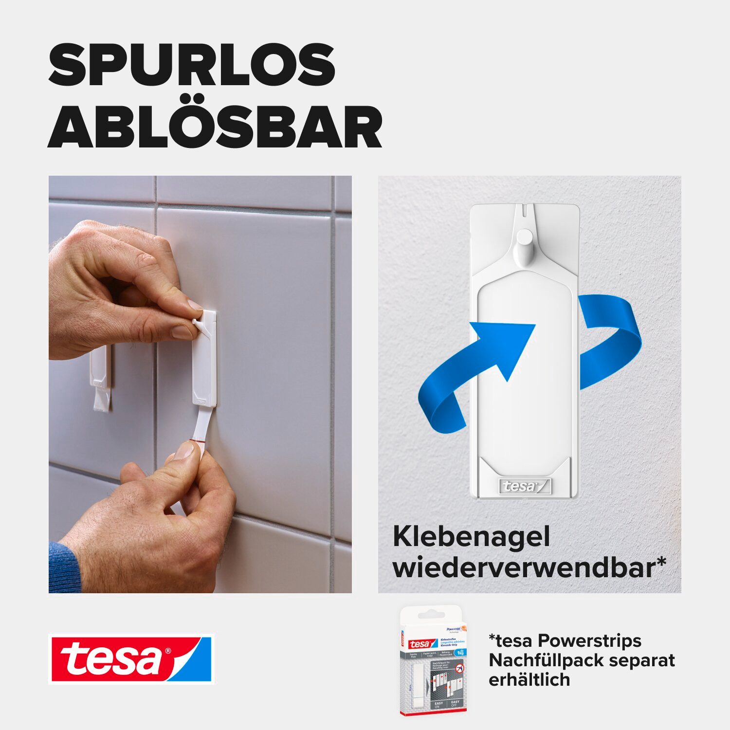 tesa Klebehaken tesa Klebenagel Fliesen&Metall, verstellbar, 2 Stück, 3 kg Haltekraft, Dekoration, Bilder, Leinwände, Lichterketten, Girlanden, (Packung, 2-St., 2 Stück), Klebenägel mit max. 3 kg Haltekraft - Tapete & Putz - 2er Pack