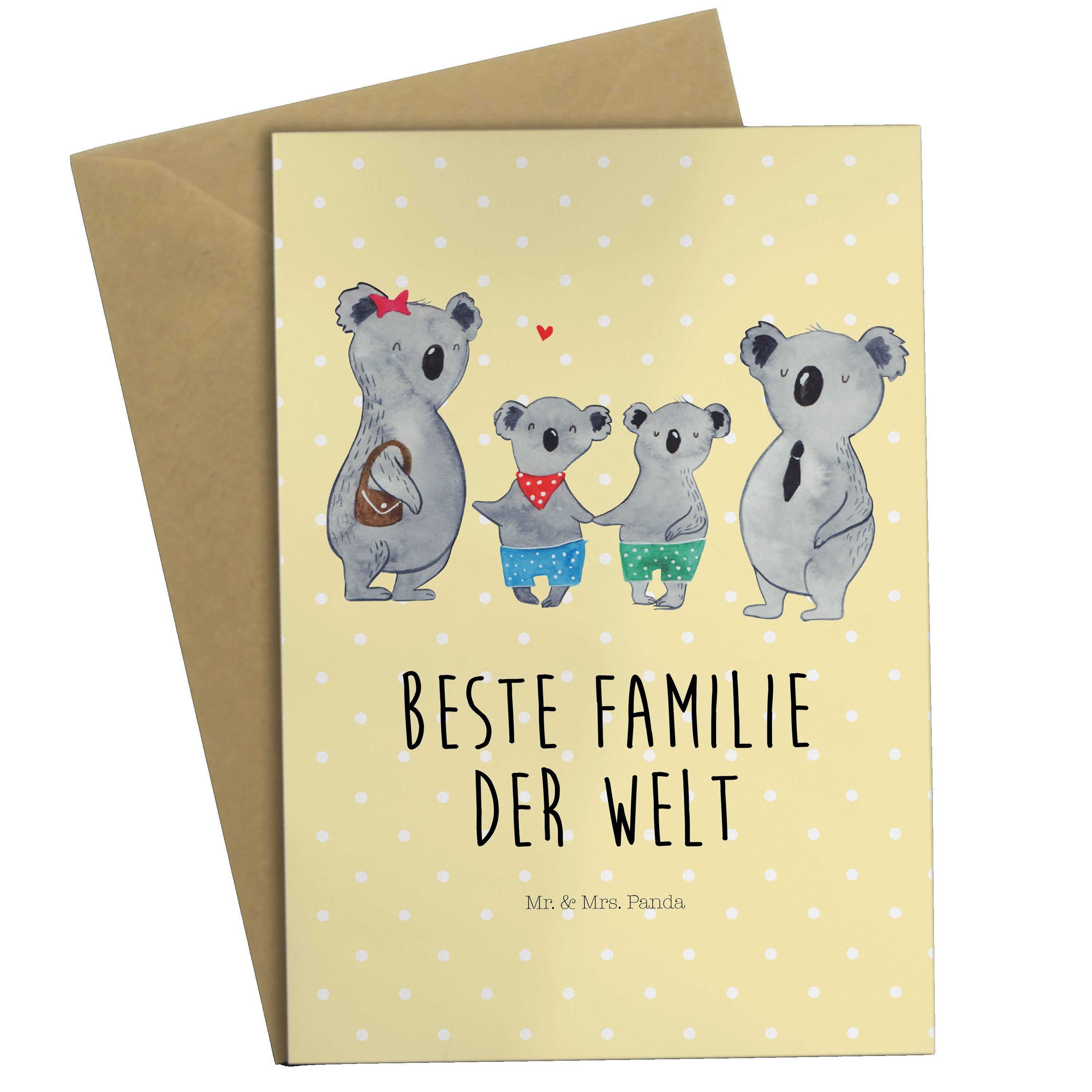 Mr. & Mrs. Panda Grußkarte Koala Familie zwei - Gelb Pastell - Geschenk, Koalafamilie, Glückwuns