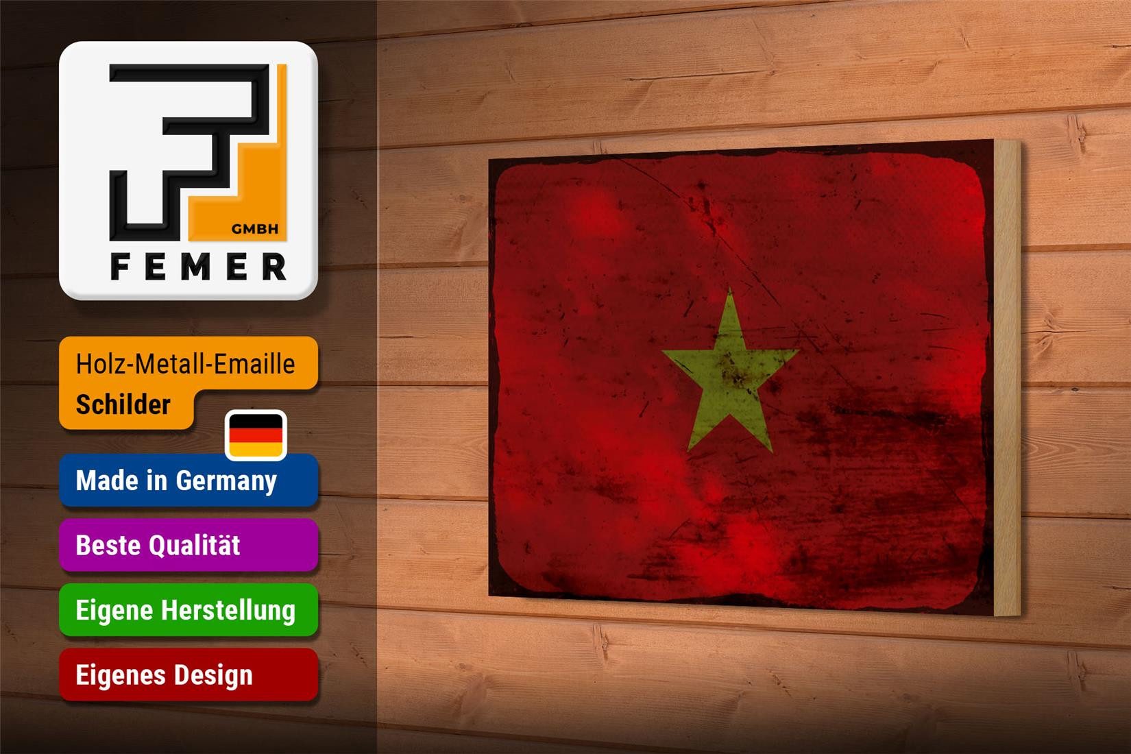 Femer GmbH Holzbild Flagge Vietnam 18x12 cm Flag of Vietnam Rost, Flaggen (1 St), Glatte Holzfaserplatte (MDF), vorn beschichtet