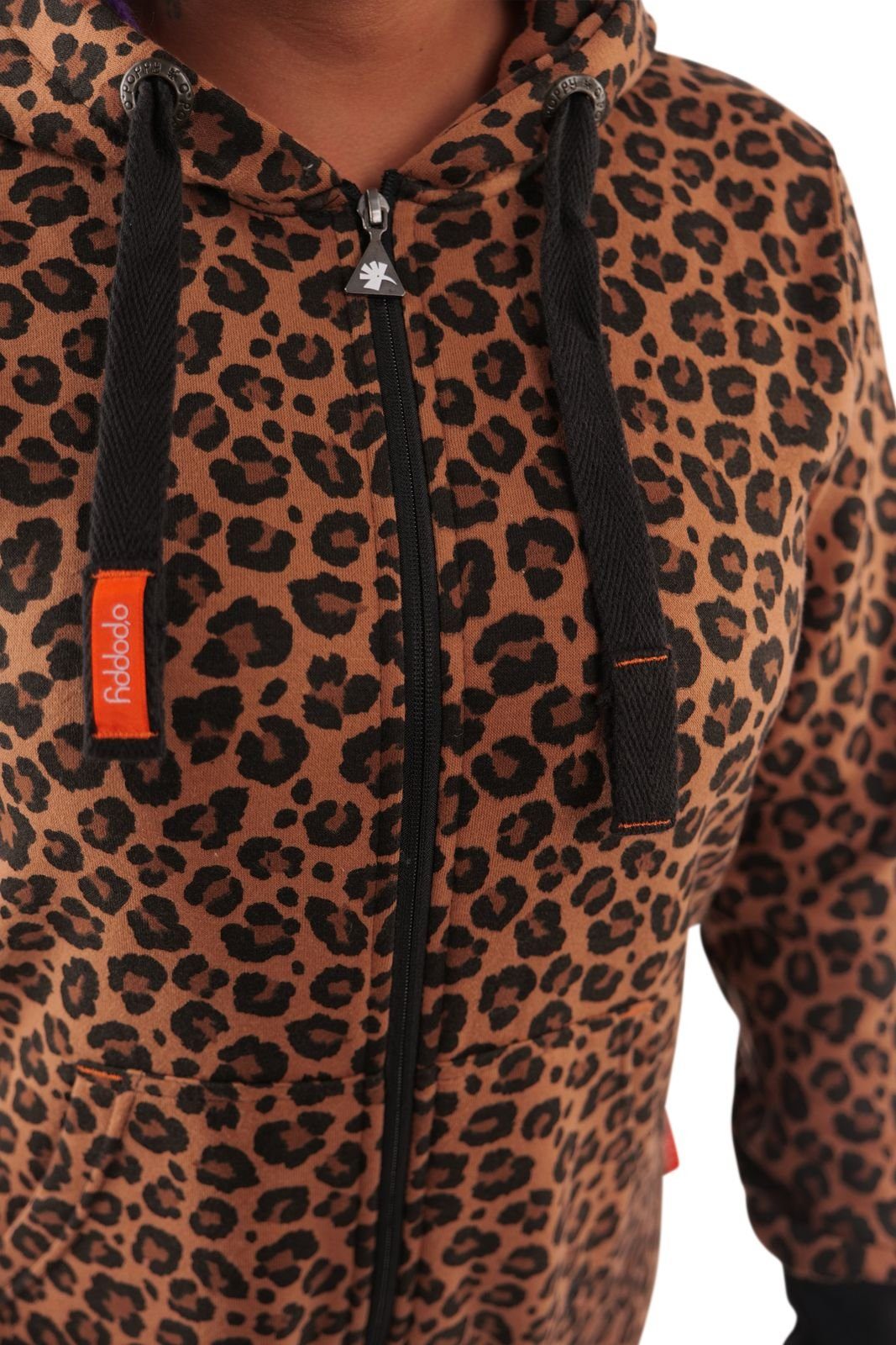 Damen (1-tlg) Jumpsuit mit und Kapuze leopard O'Poppy Eingrifftaschen