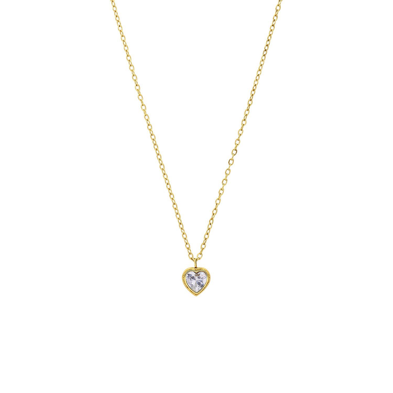 LUCARDI Kette mit Anhänger Halskette - Stahl - Gold - Zirkonia - Damen