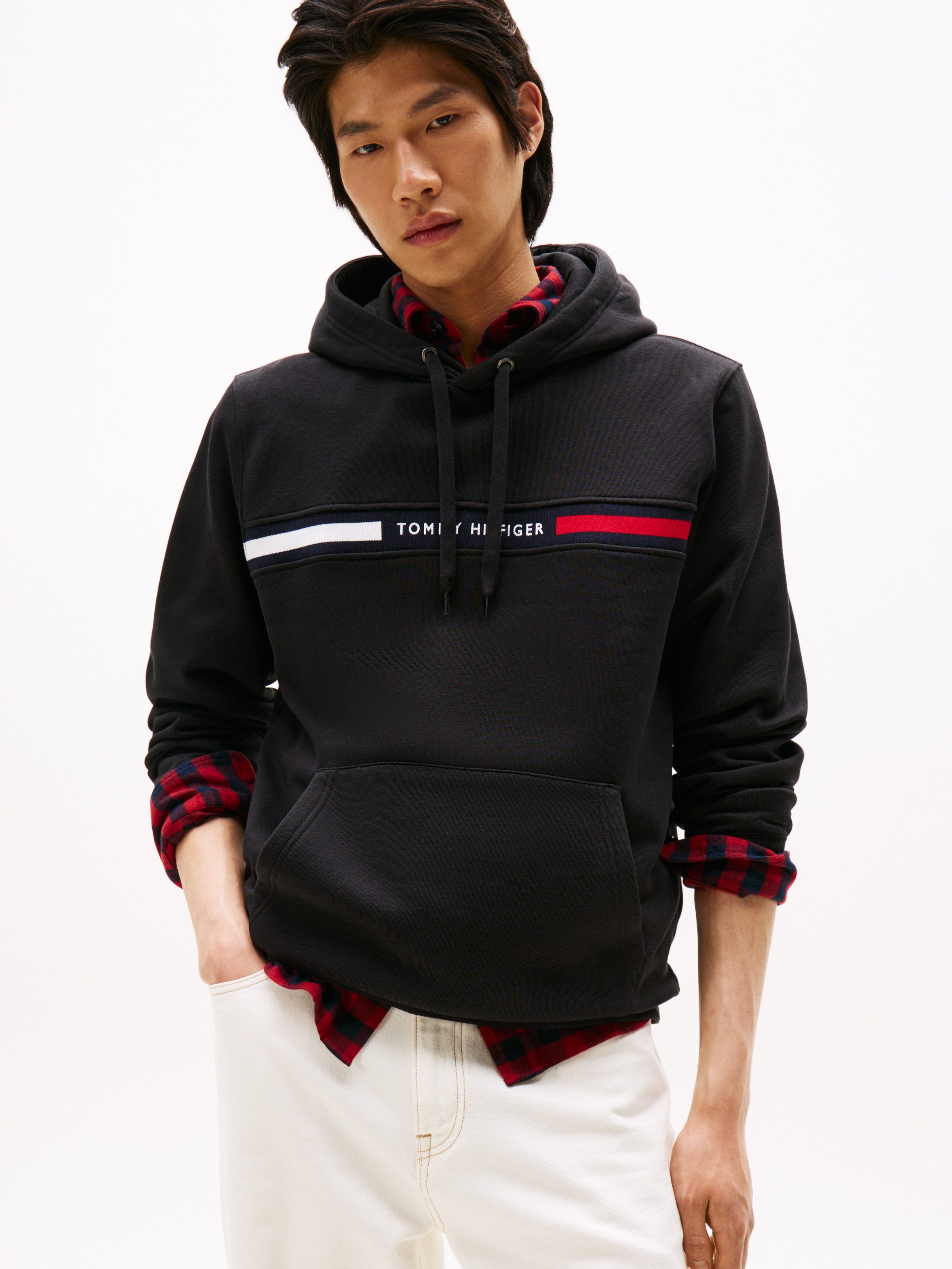Tommy Hilfiger Kapuzensweatshirt HILFIGER CHEST INSERT unifarben, casual, regular fit, Baumwollmix, Kapuze