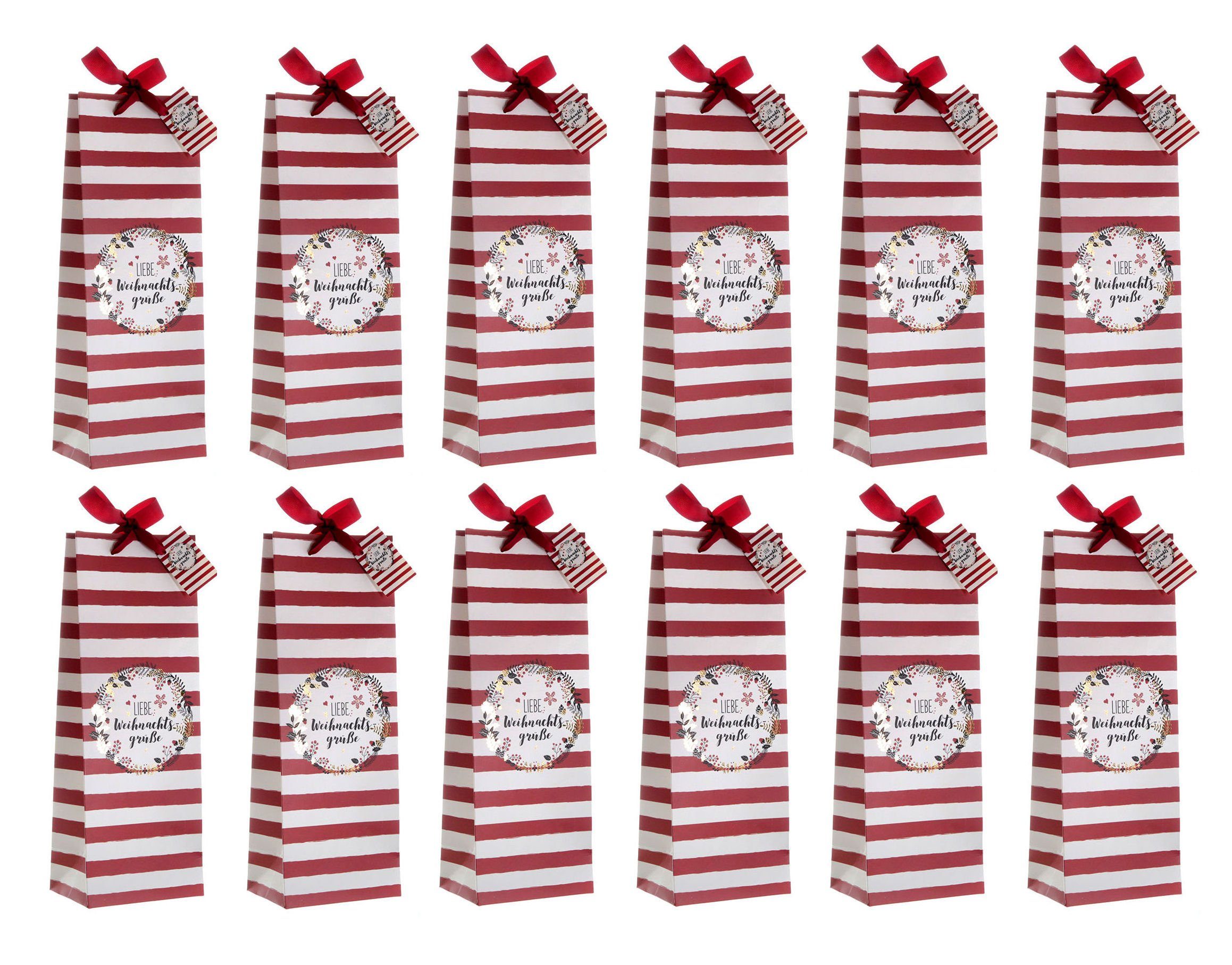 Spetebo Flaschenträger Flaschen Tüte rot weiß - 12er Set, Papier Geschenk Tasche