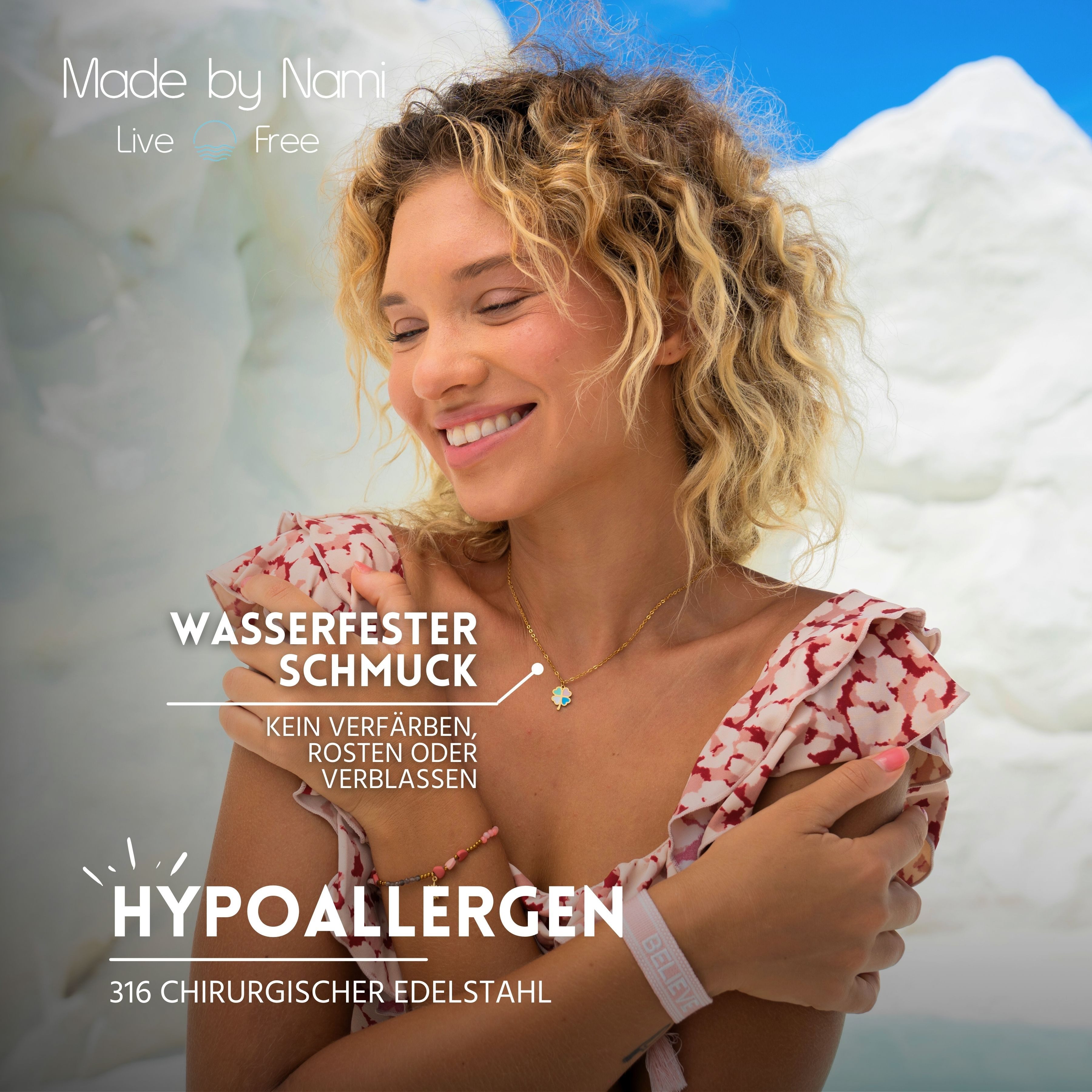 Made by Nami Kette mit Anhänger in Gold mit Anhänger Herz Blume oder Kleebl günstig online kaufen