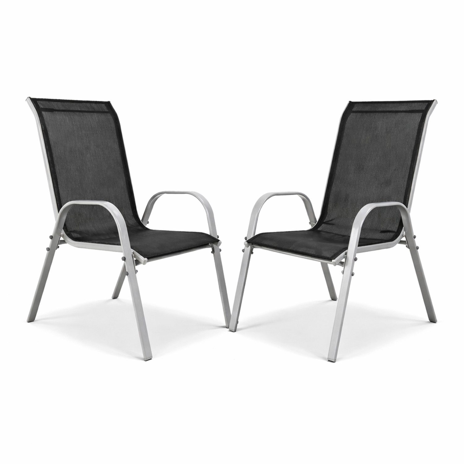 Mojawo Armlehnstuhl 2xOutdoorstuhl Gartenstuhl Stapelstuhl Metall Silber Textilen Schwarz