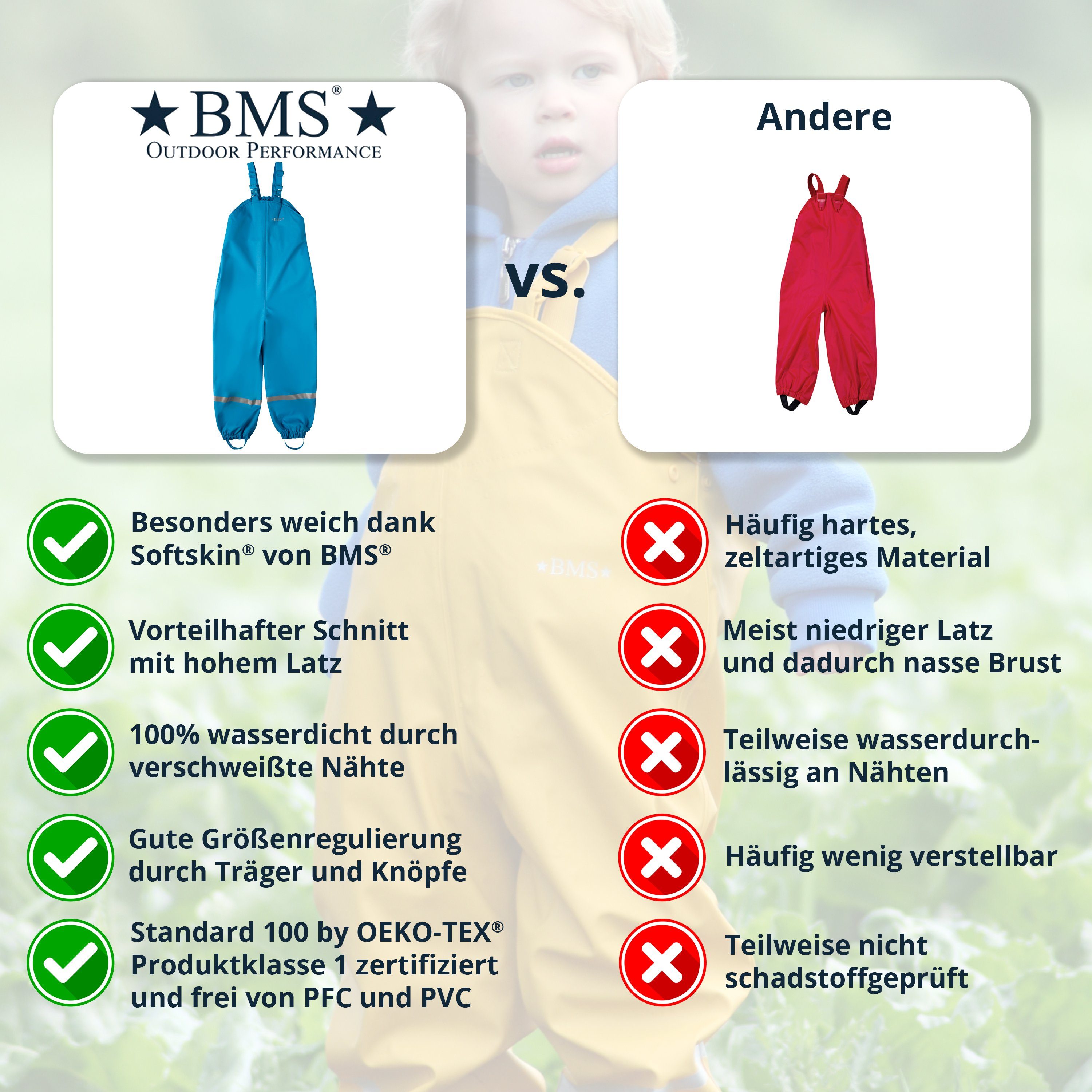 BMS Regen- und Matschlatzhose Räuberwald 100% wasserdichte Regenlatzhose OekoTex zertifiziert – Bild 5 von 5