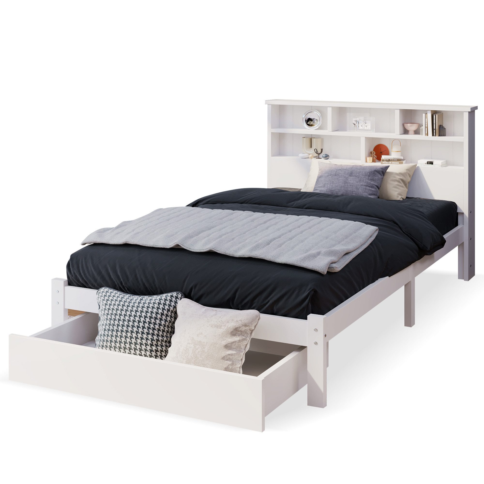 Ulife Massivholzbett Weiß Doppelbett /Einzelbett mit günstig online kaufen