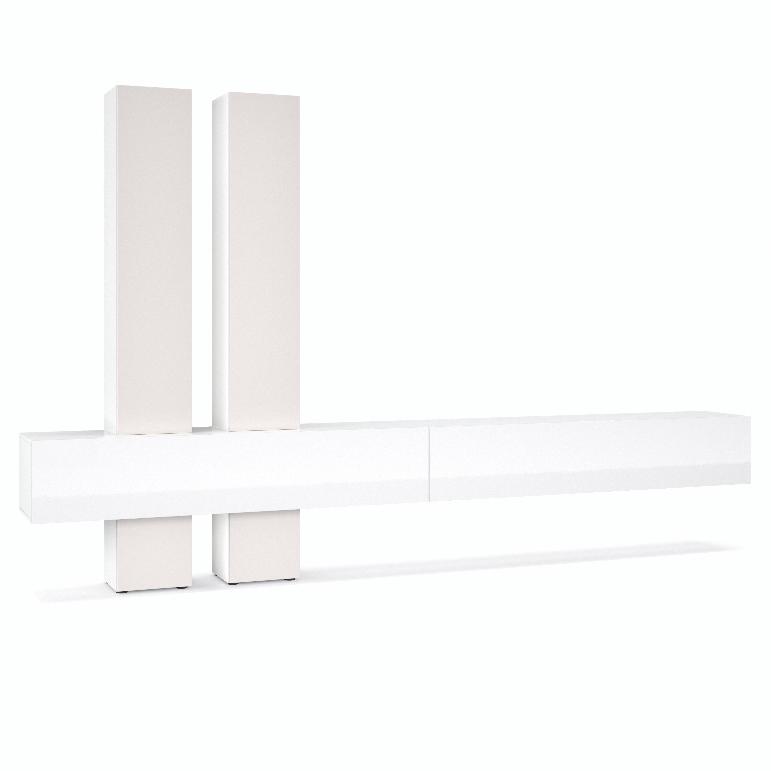Vladon Wohnwand Moja, (Anbauwand, mit Rückwand mit 4 Türen und 2 Klappen), Weiß / Cashmere (330 x 204 x 39 cm)