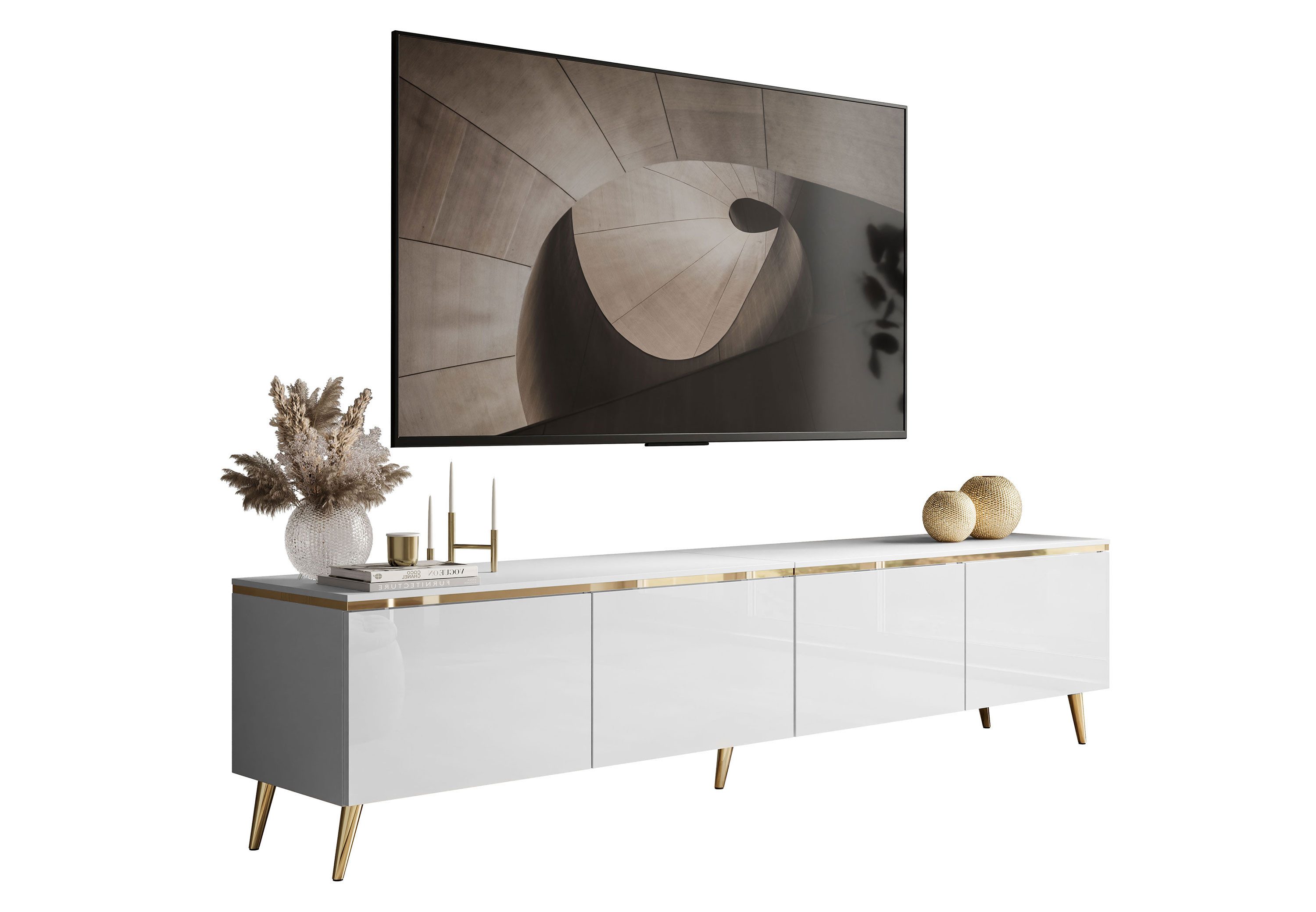 Lookway TV-Schrank CELINE GLOSS 200 auf goldenen Füßen mit LED-Beleuchtung günstig online kaufen