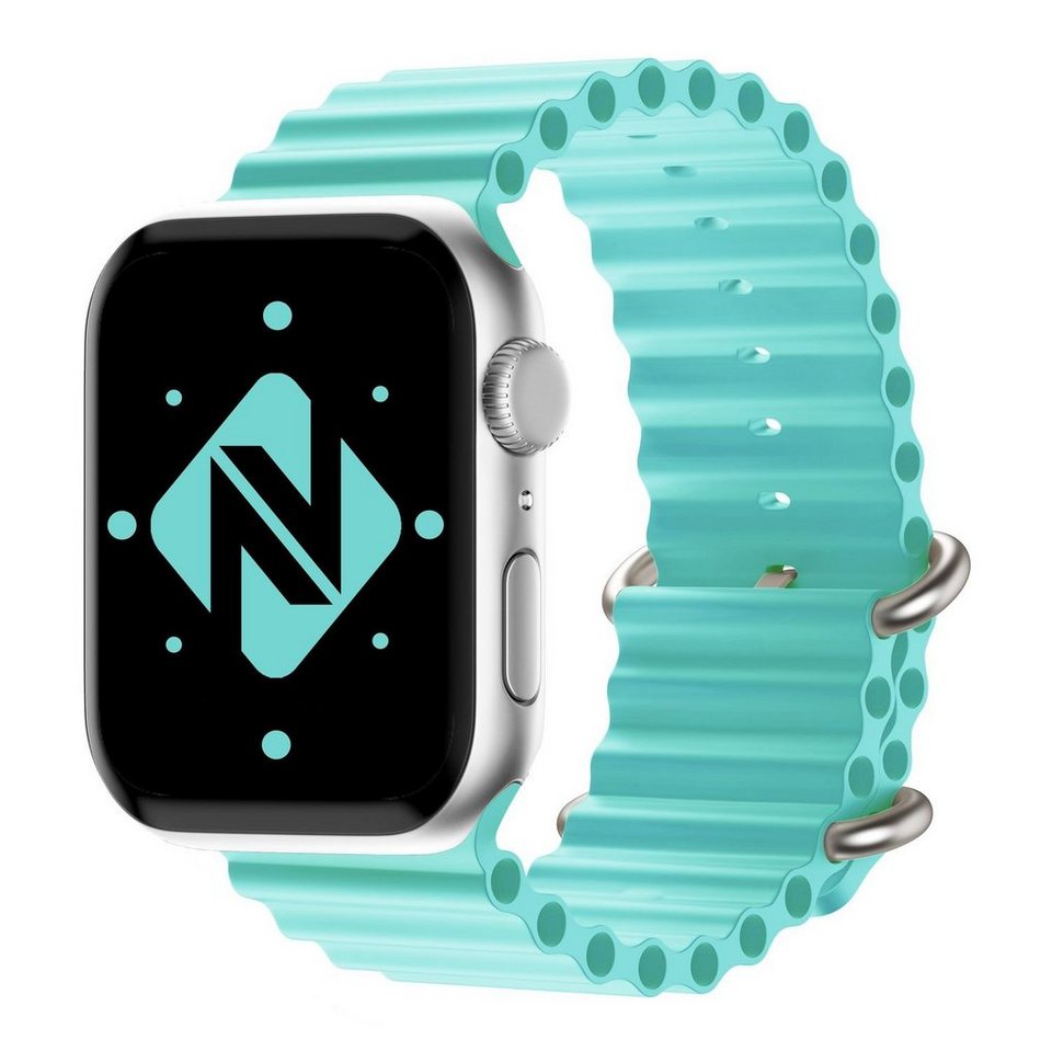 Nalia Smartwatch-Armband Apple Watch 42mm/44mm/45mm/49mm, Ocean Style  Sportarmband / Silikon Ersatzband / Metall-Ring Verschluss