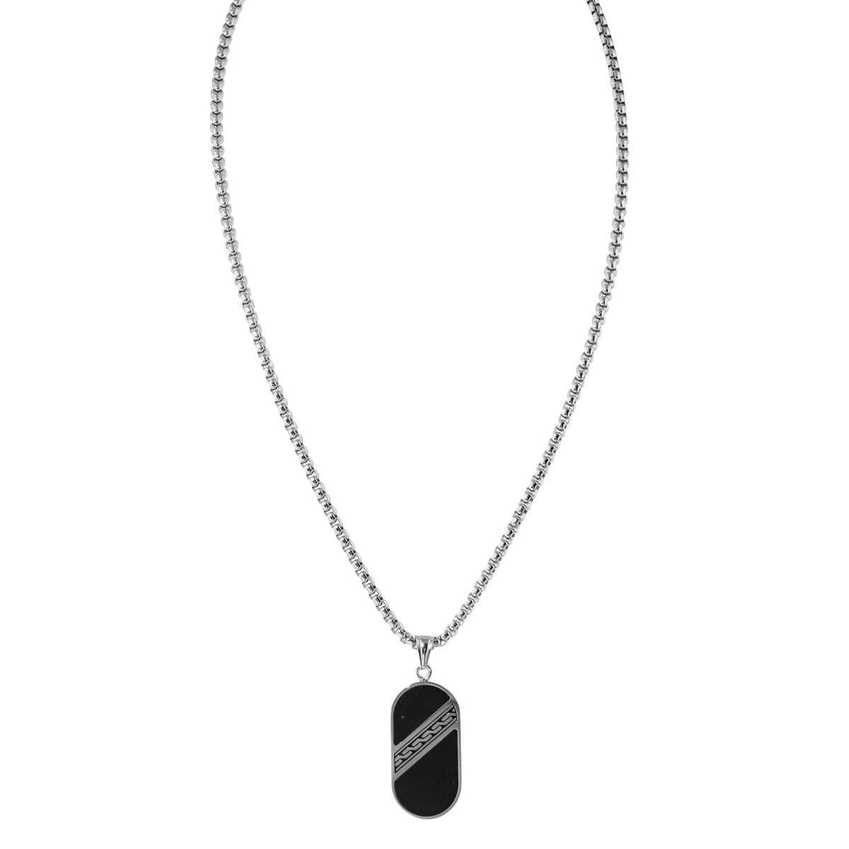 Holzkern Kette mit Anhänger 9010631025229, für Herren Edelstahl Outlands Schiefer/Silberfarben