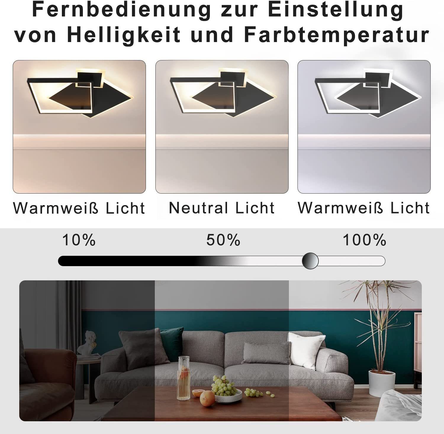 Nettlife Deckenleuchte Dimmbar Wohnzimmerlampe 50W aus Metall, LED fest integriert, Kaltweiß Neutralweiß Warmweiß, Esszimmer Küche Jugendzimmer Schlafzimmer – Bild 3 von 5