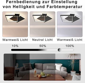 Nettlife Deckenleuchte Wohnzimmer Schwarz Dimmbar mit Fernbedienung 50W Metall Modern, LED fest integriert, Kaltweiß Neutralweiß Warmweiß, Esszimmer Küche Jugendzimmer Schlafzimmer