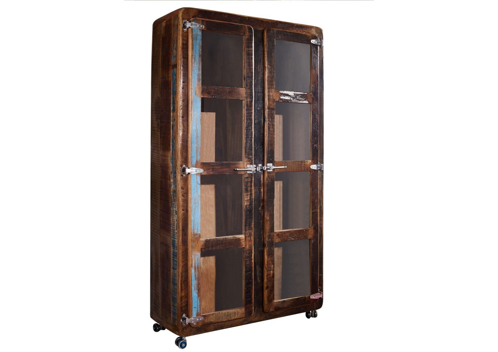 Massivmoebel24 Standvitrine (Vitrine Altholz 100x40x180 mehrfarbig lackiert FREEZY #30) Vitrine Altholz 100x40x180 mehrfarbig lackiert FREEZY #30