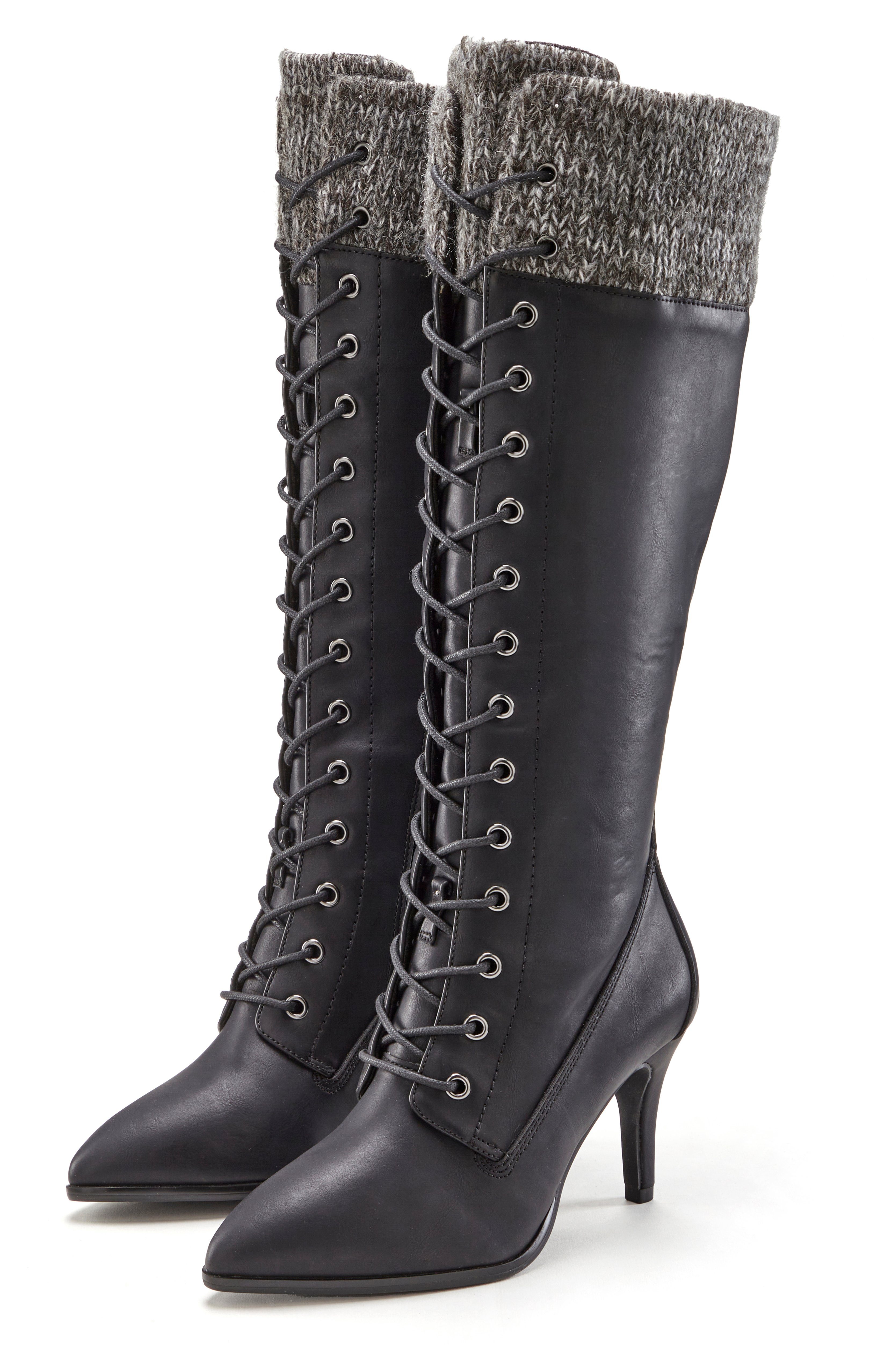 LASCANA Stiefelette, Langer Stiefel Stiefel mit spitz zulaufender Form und Strickeinsatz