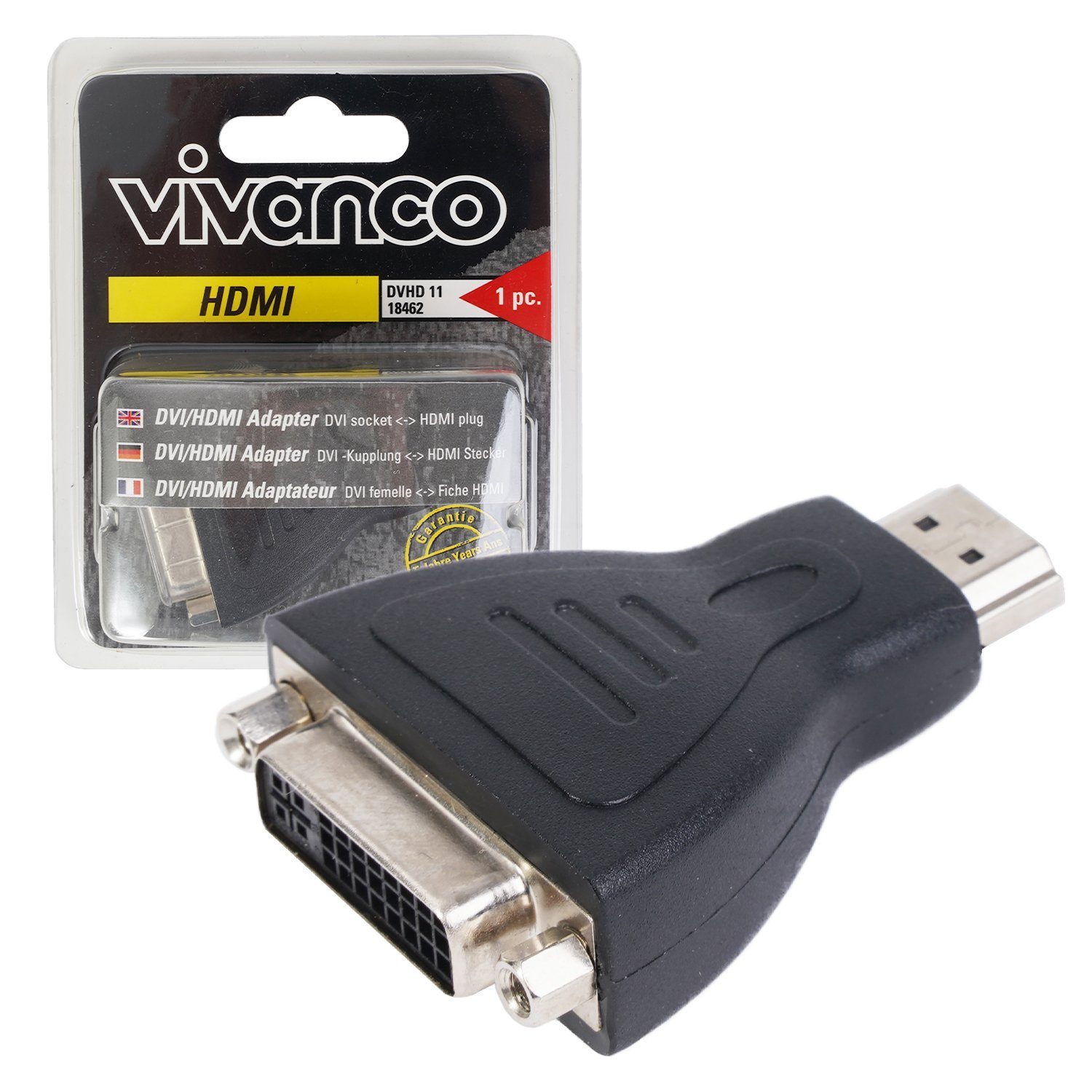 Vivanco DVI auf HDMI Adapter Video-Adapter HDMI, 10 cm, DVI-I Buchse Dual Link zu HDMI-Stecker für TV PC Monitor Beamer etc.