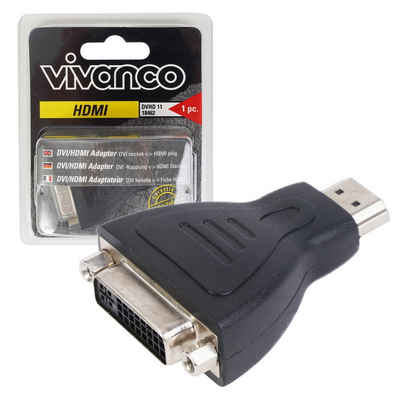 Vivanco DVI auf HDMI Adapter Video-Adapter HDMI, 10 cm, DVI-I Buchse Dual Link zu HDMI-Stecker passend für TV PC Monitor Beamer etc.