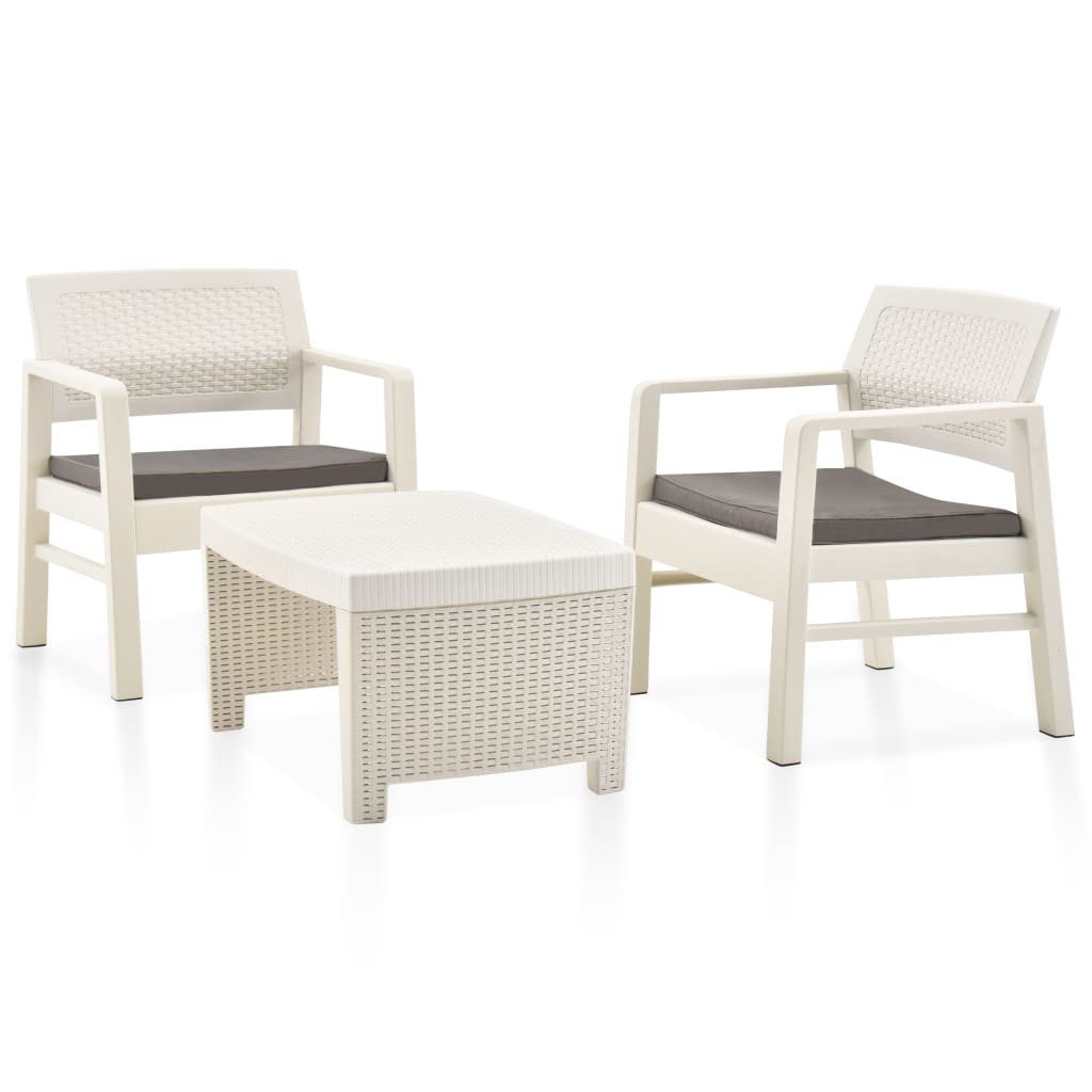 vidaXL Gartenlounge-Set 3-tlg. Garten-Lounge-Set Kunststoff Weiß, (3-tlg)