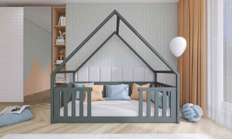 Fun Möbel Hausbett Kinderbett BECKY (in drei Farben, 90x200cm), Inkl. Rollrost und Rausfallschutz