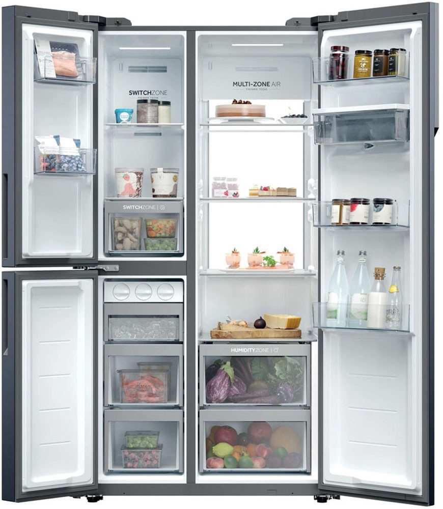 Haier Multi Door SBS 3D HSPR79F18DWMB, 177,5 cm hoch, 90,5 cm breit, Humidity Zone: Obst, Gemüse und Salat 2x länger frisch halten