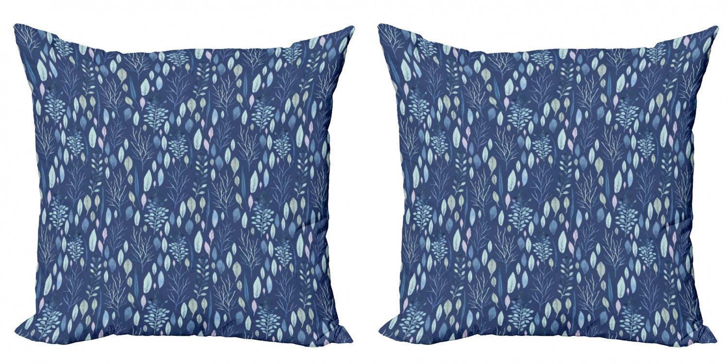Kissenbezüge Modern Accent Doppelseitiger Digitaldruck, Abakuhaus (2 Stück), Blau Aquarell Blätter Kunst