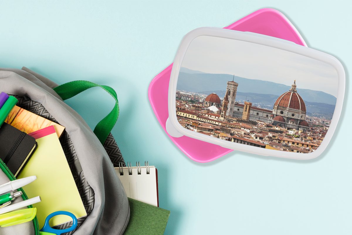 Italien Snackbox, rosa Architektur Mädchen, (2-tlg), Florenz, Brotdose Erwachsene, Kunststoff, Brotbox MuchoWow Kinder, - Lunchbox - für Kunststoff
