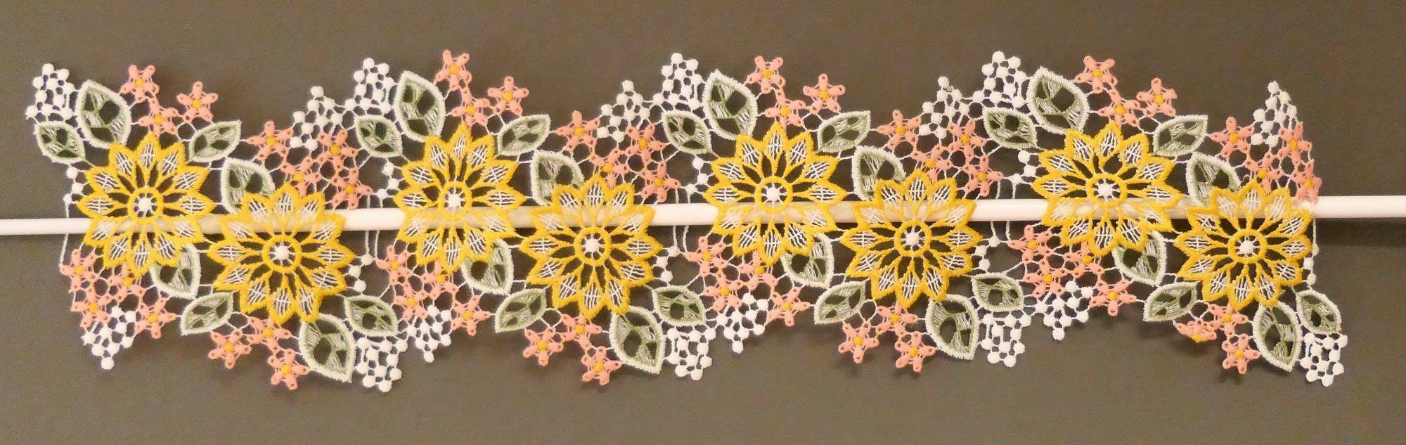 Scheibengardine Blüten, Stickereien Plauen, Stangendurchzug (1 St), halbtransparent