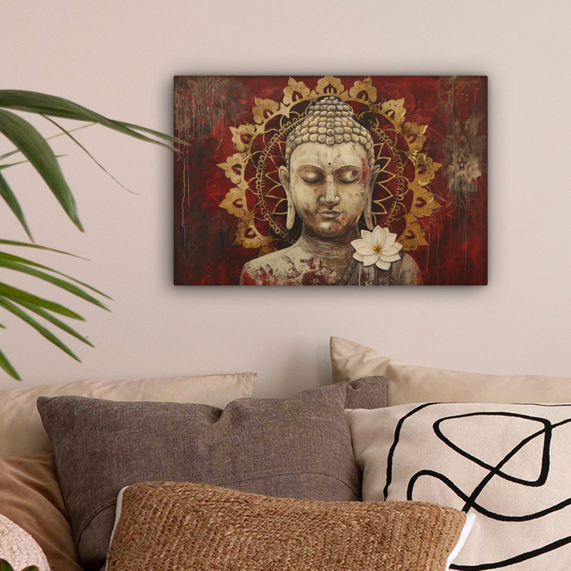 OneMillionCanvasses® Leinwandbild Buddha - Mandala - Blume - Rot - Gold - Z günstig online kaufen