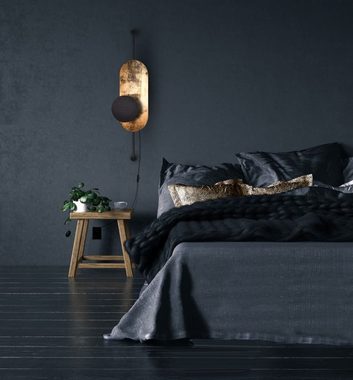 Licht-Erlebnisse Wandleuchte APDAILA, ohne Leuchtmittel, Dekorative Wandlampe mit Schalter Stecker Schwarz Gold