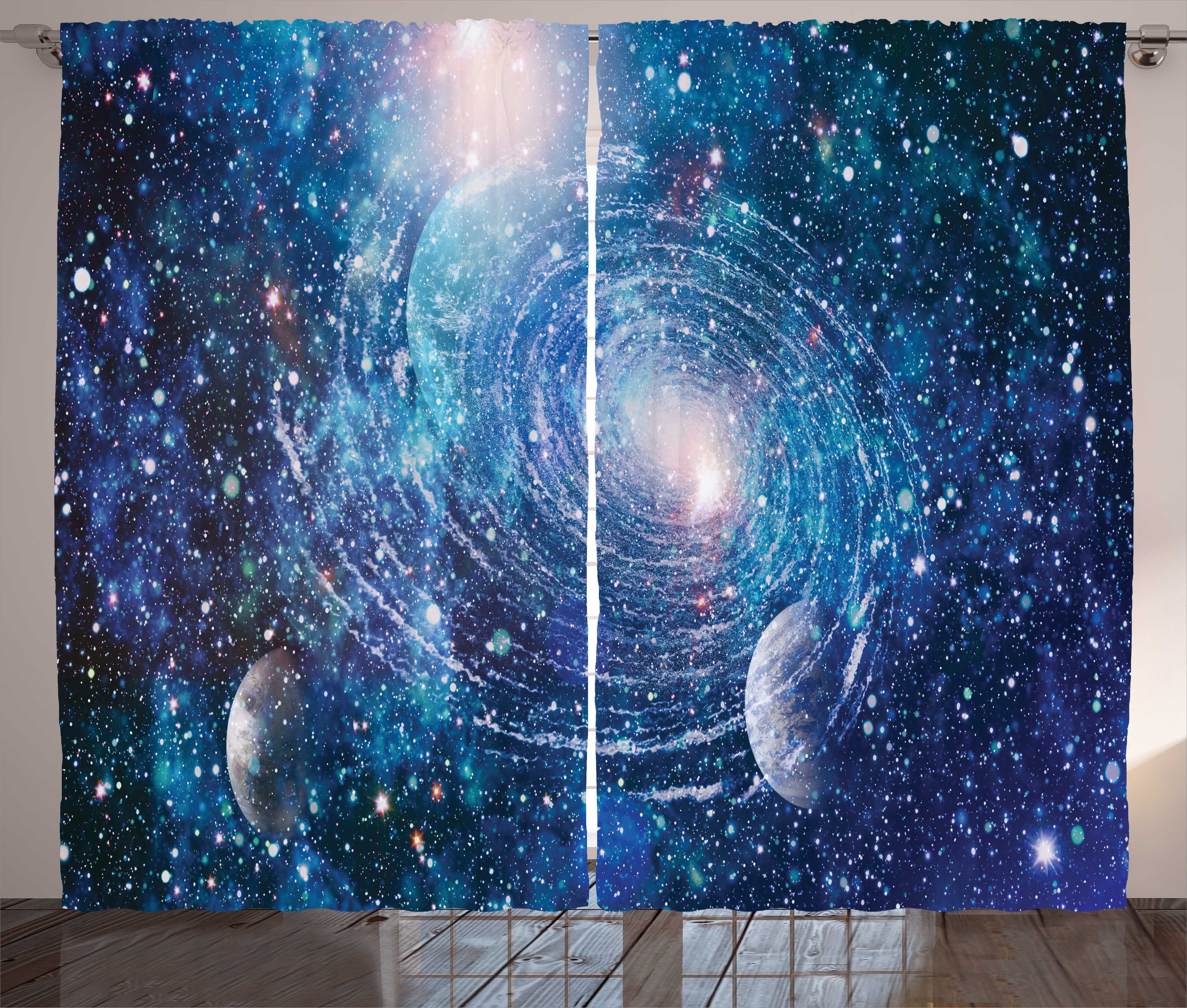 Gardine Schlafzimmer Kräuselband Vorhang mit Schlaufen und Haken, Abakuhaus, Astral Nebula Helix mit Planeten